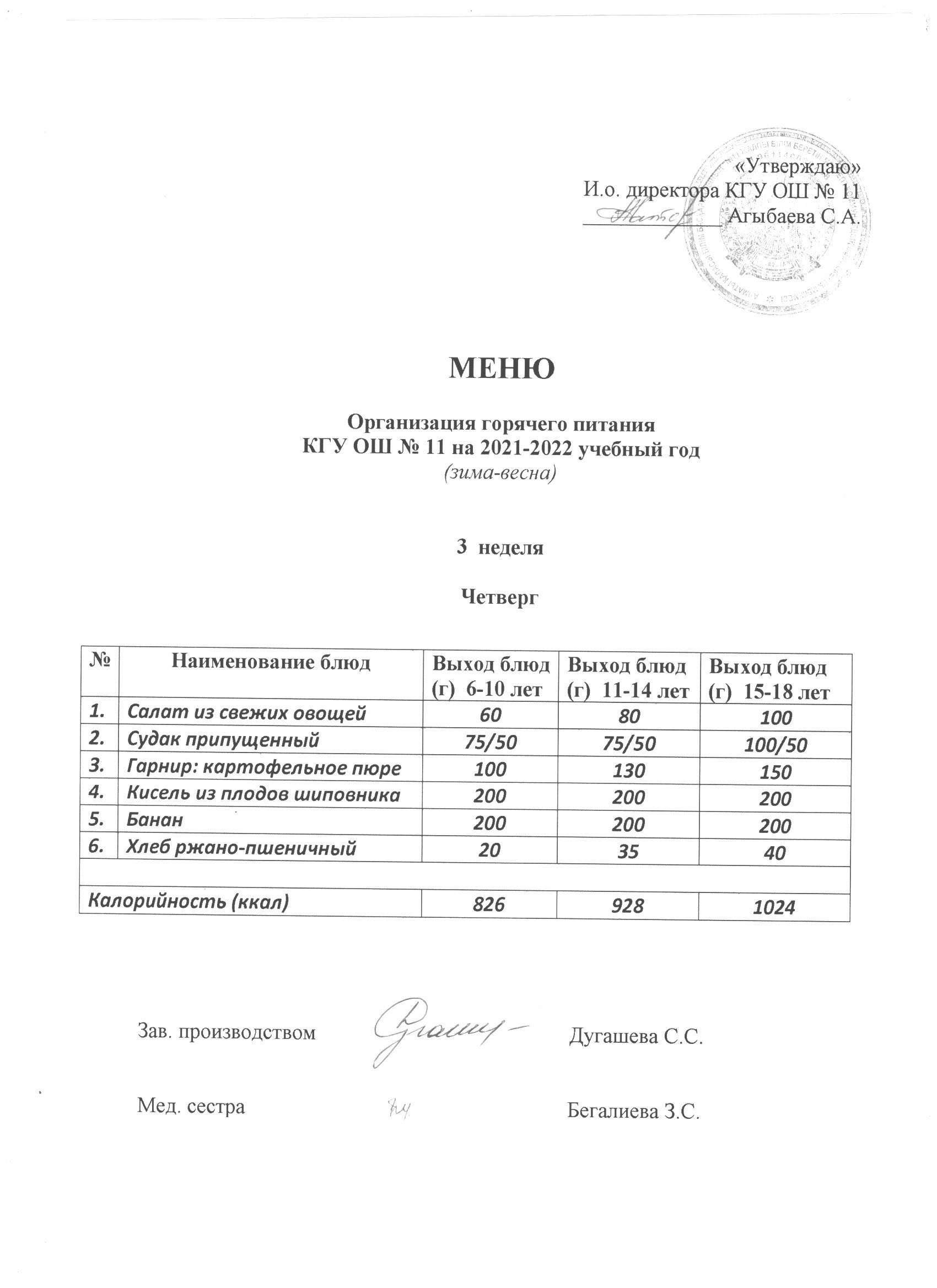 Күнделікті мәзірЕжедневное меню