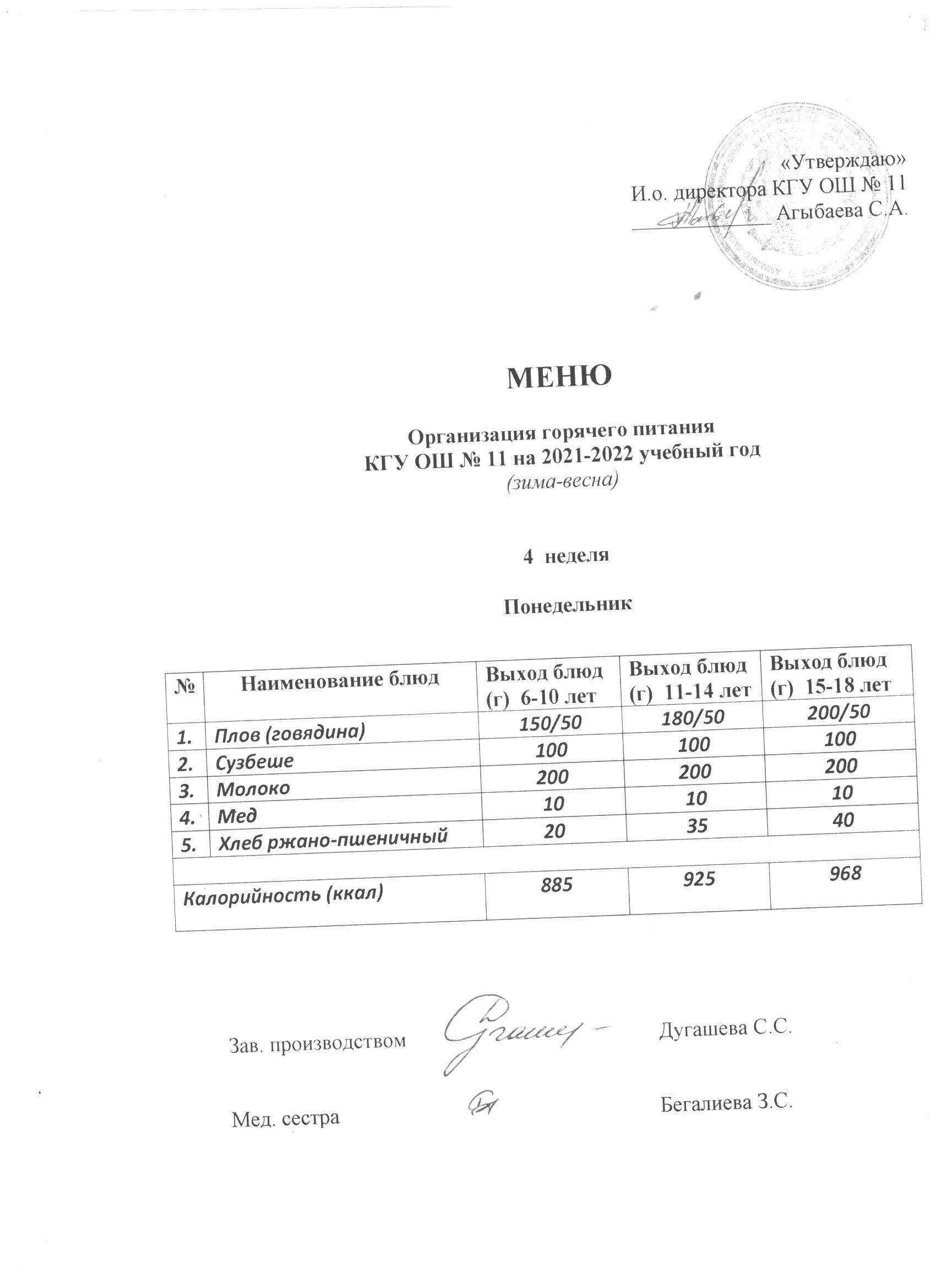 Күнделікті мәзір Ежедневное меню