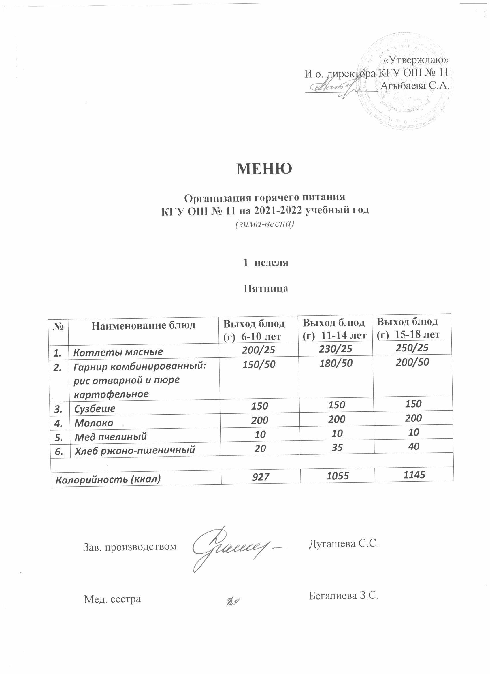 Күнделікті мәзір Ежедневное меню