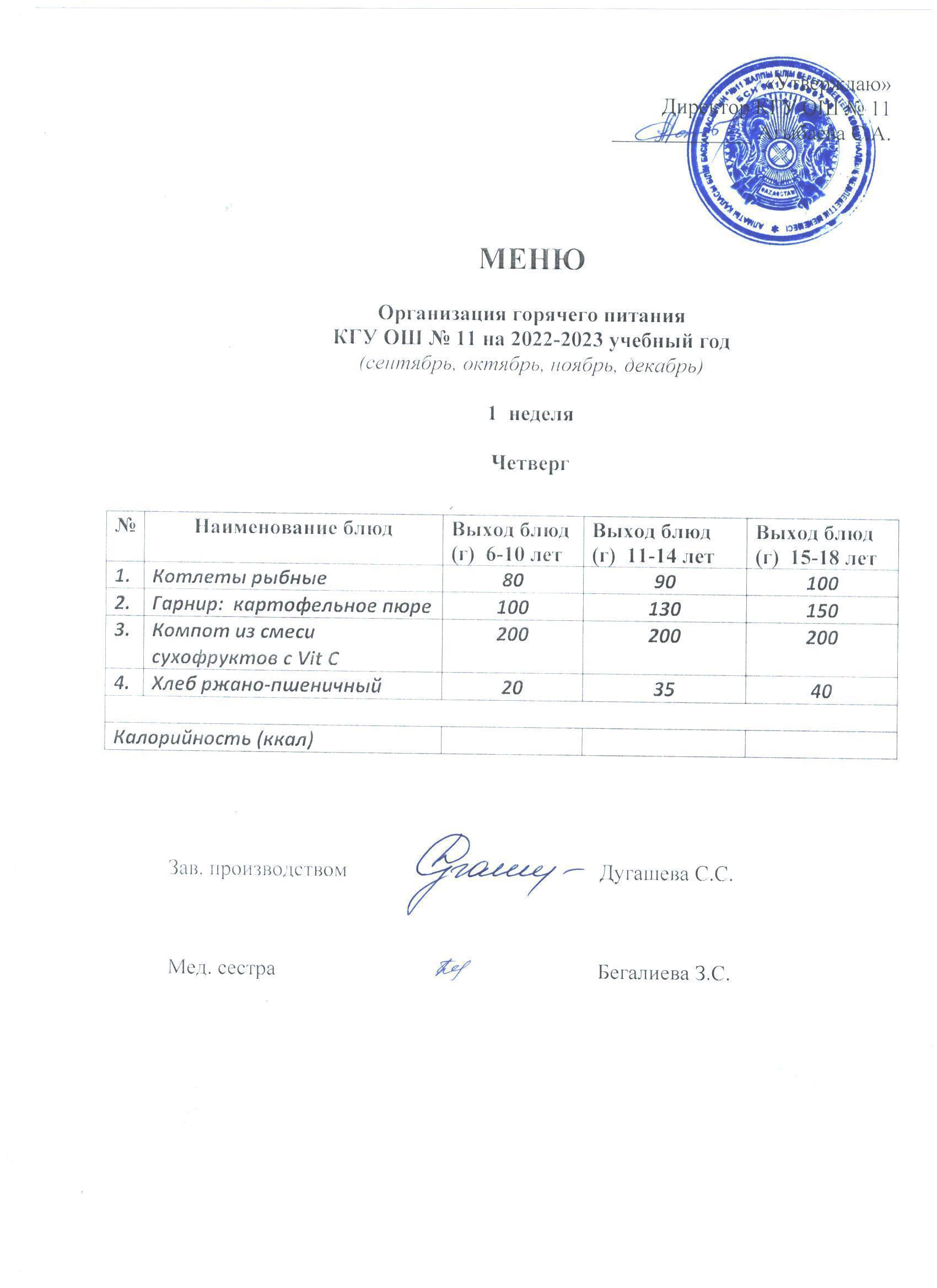 Мәзір / Меню