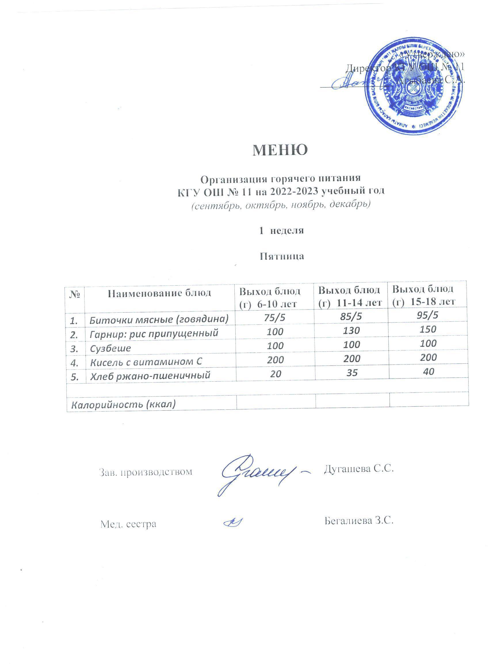 Мәзір / Меню