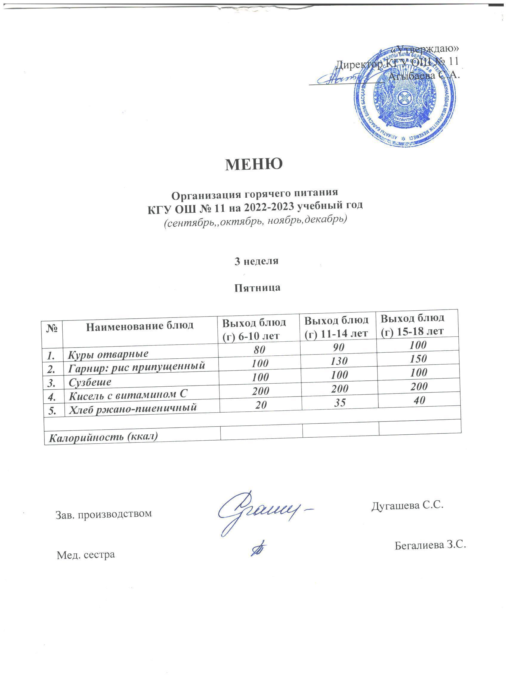 Мәзір / Меню