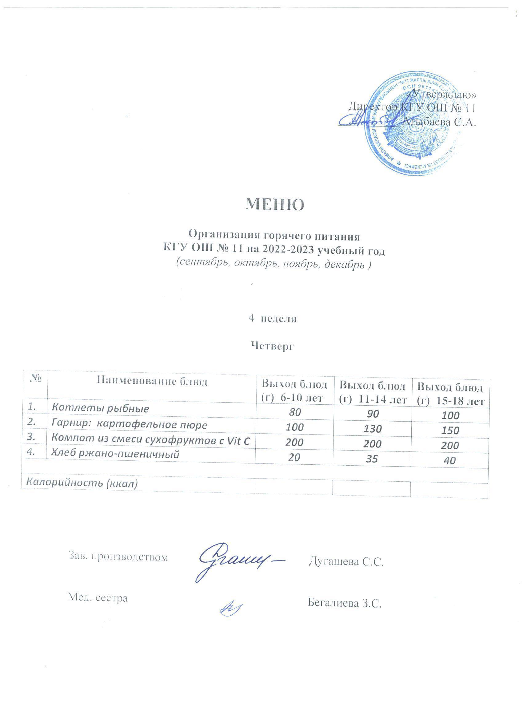 Мәзір / Меню