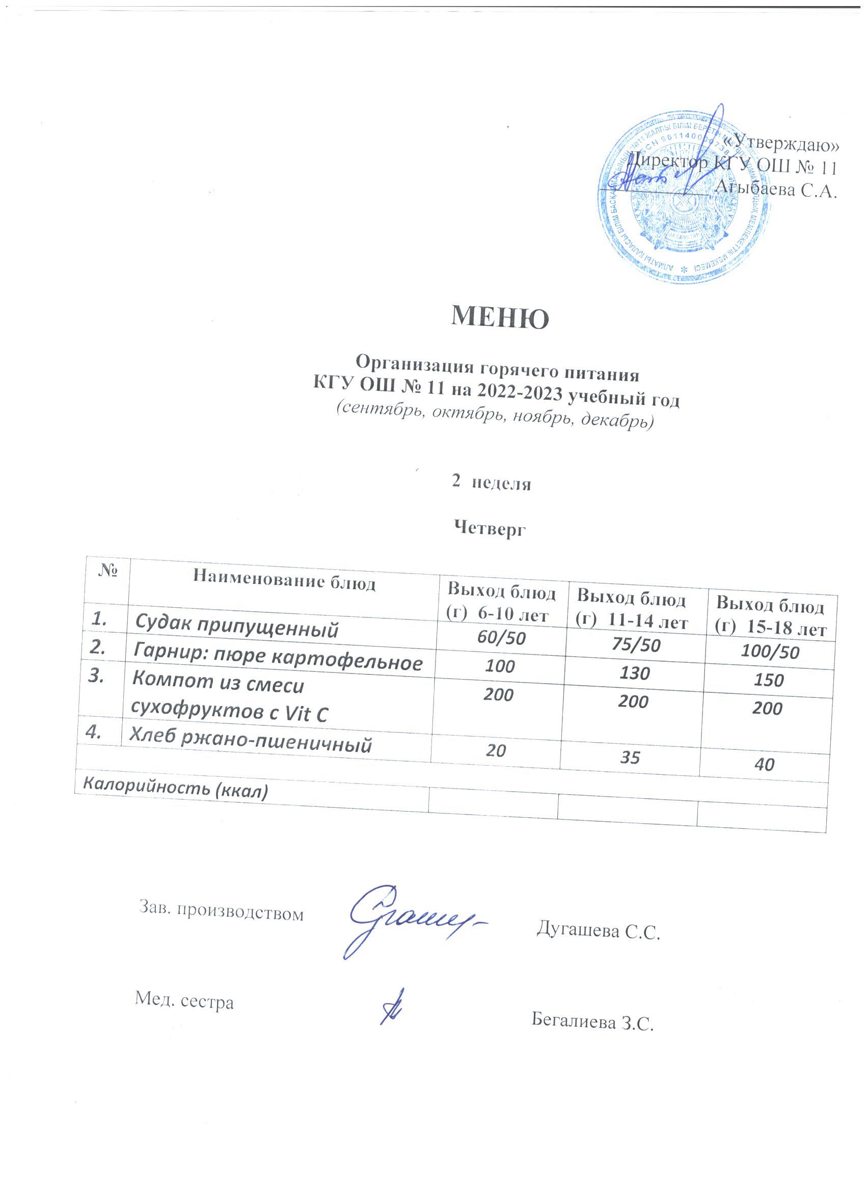 Мәзір / Меню