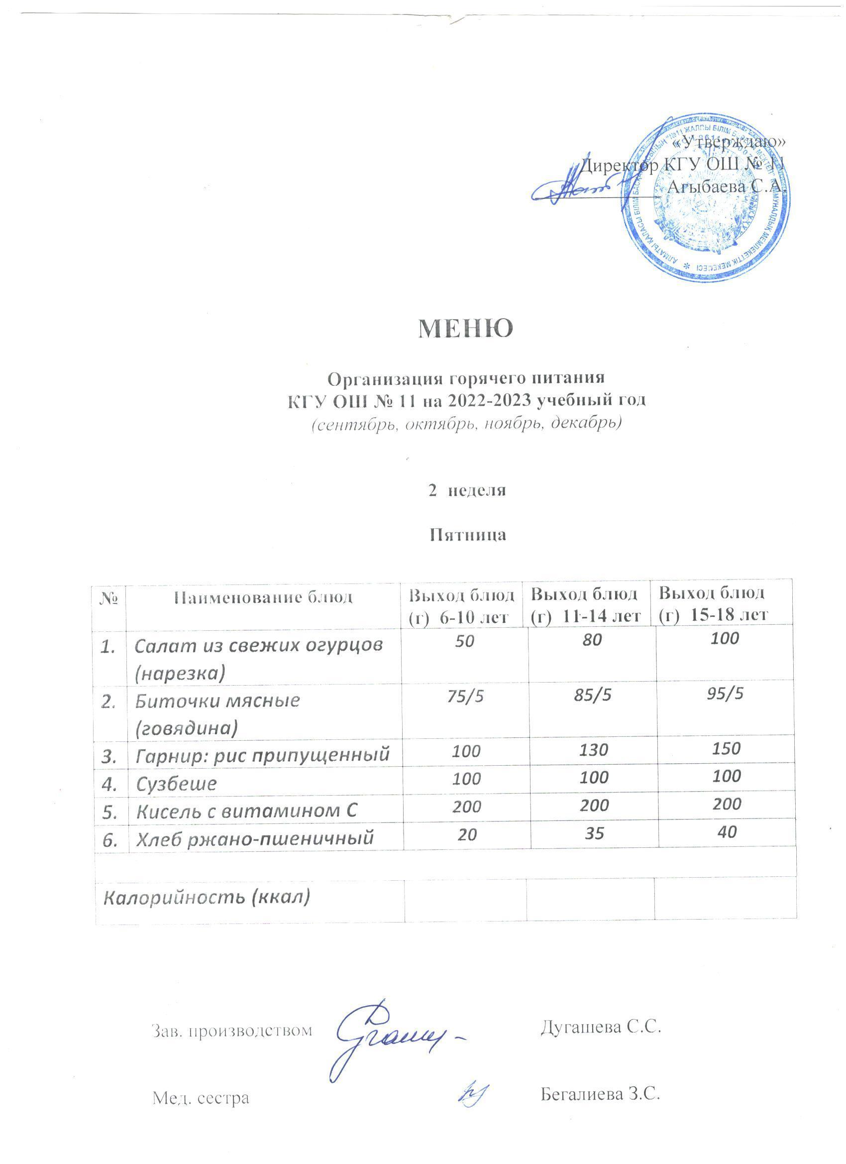 Мәзір / Меню