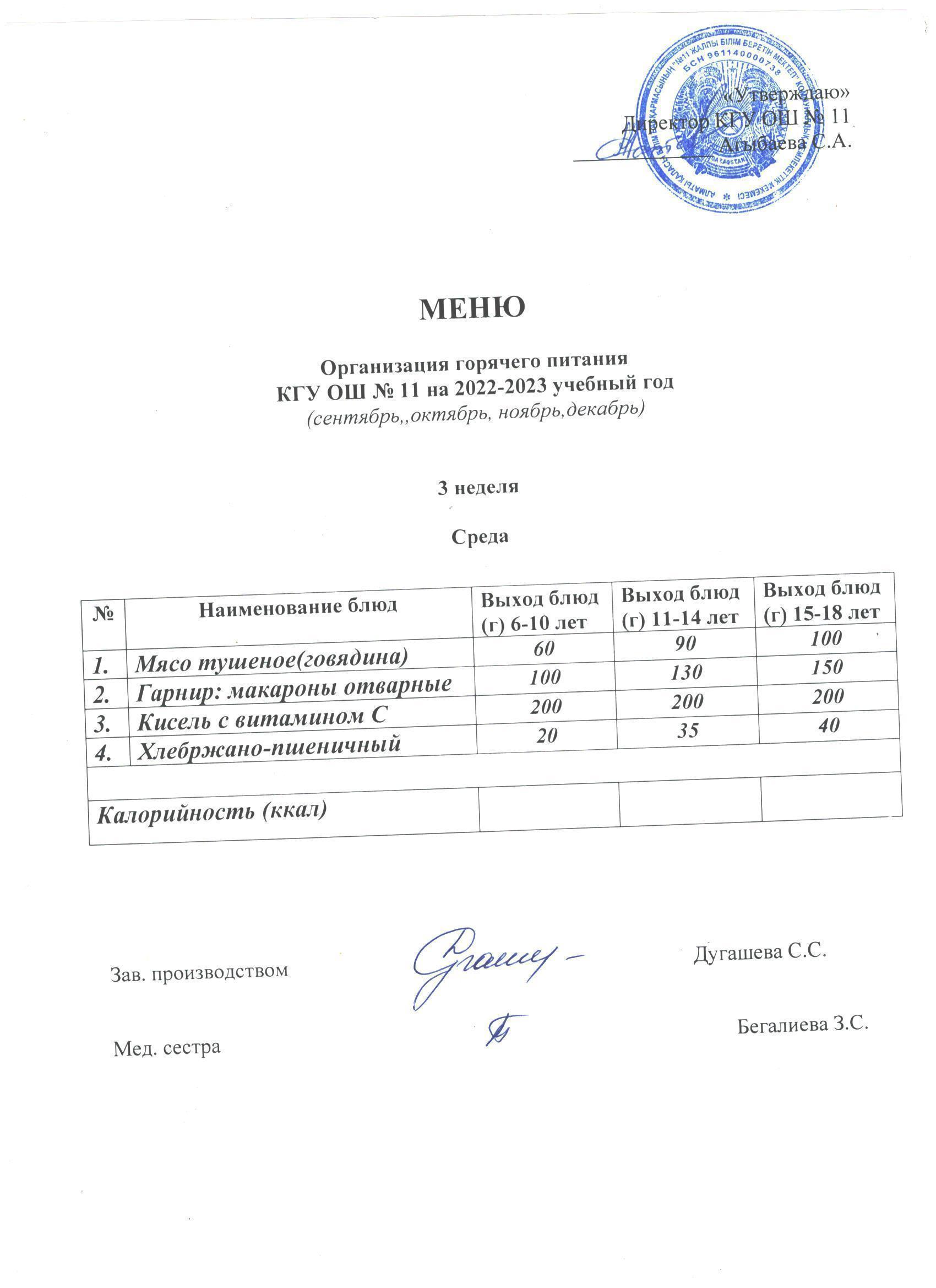 Мәзір / Меню