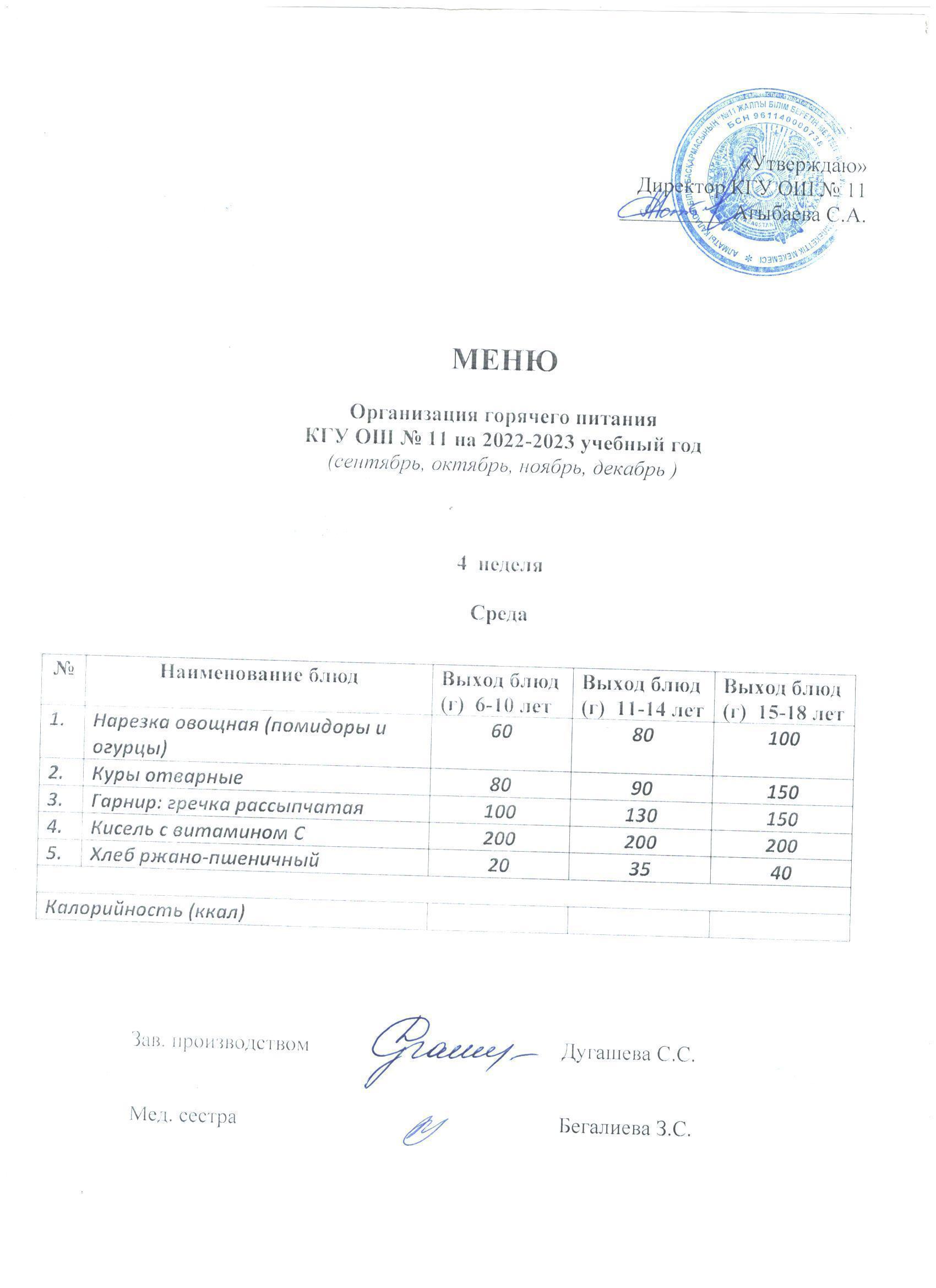 Мәзір / Меню