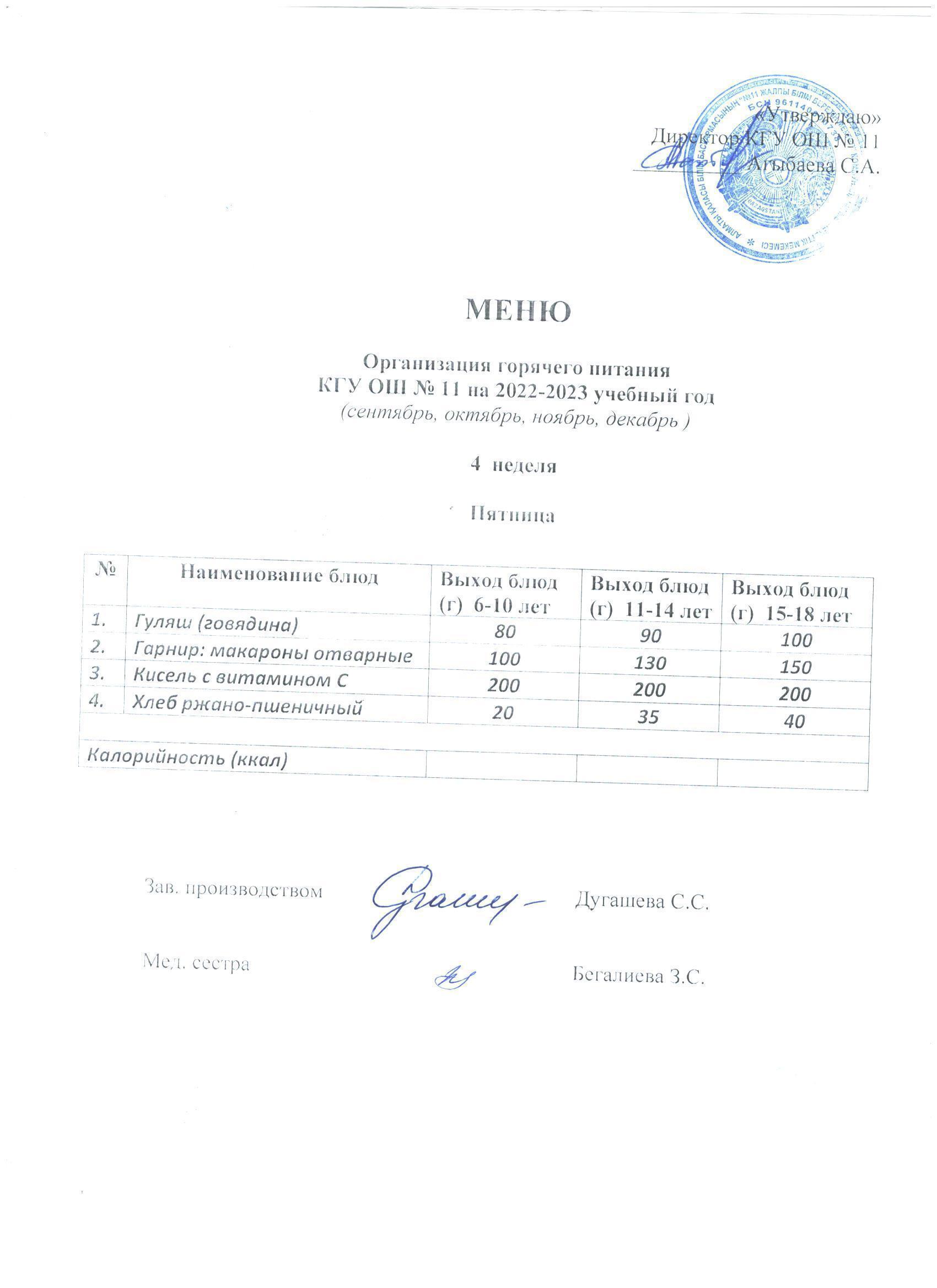 Мәзір / Меню