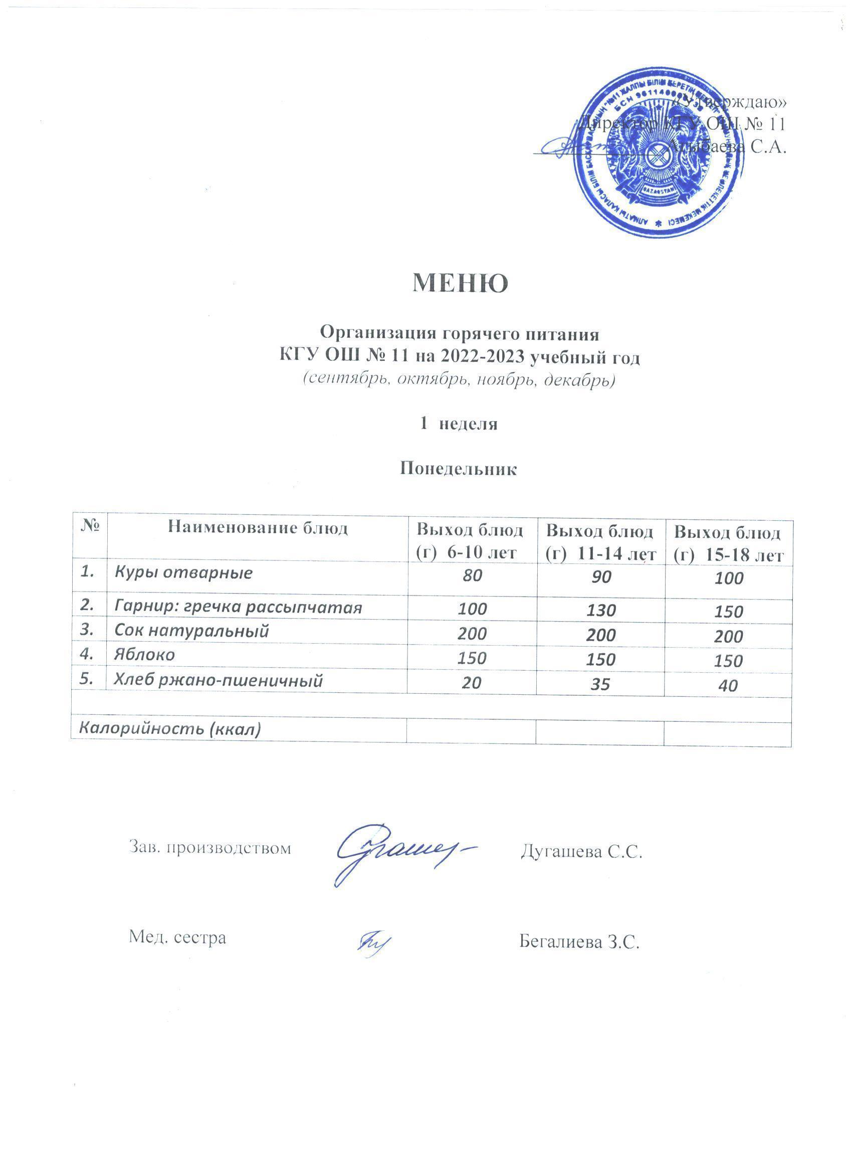 Мәзір / Меню