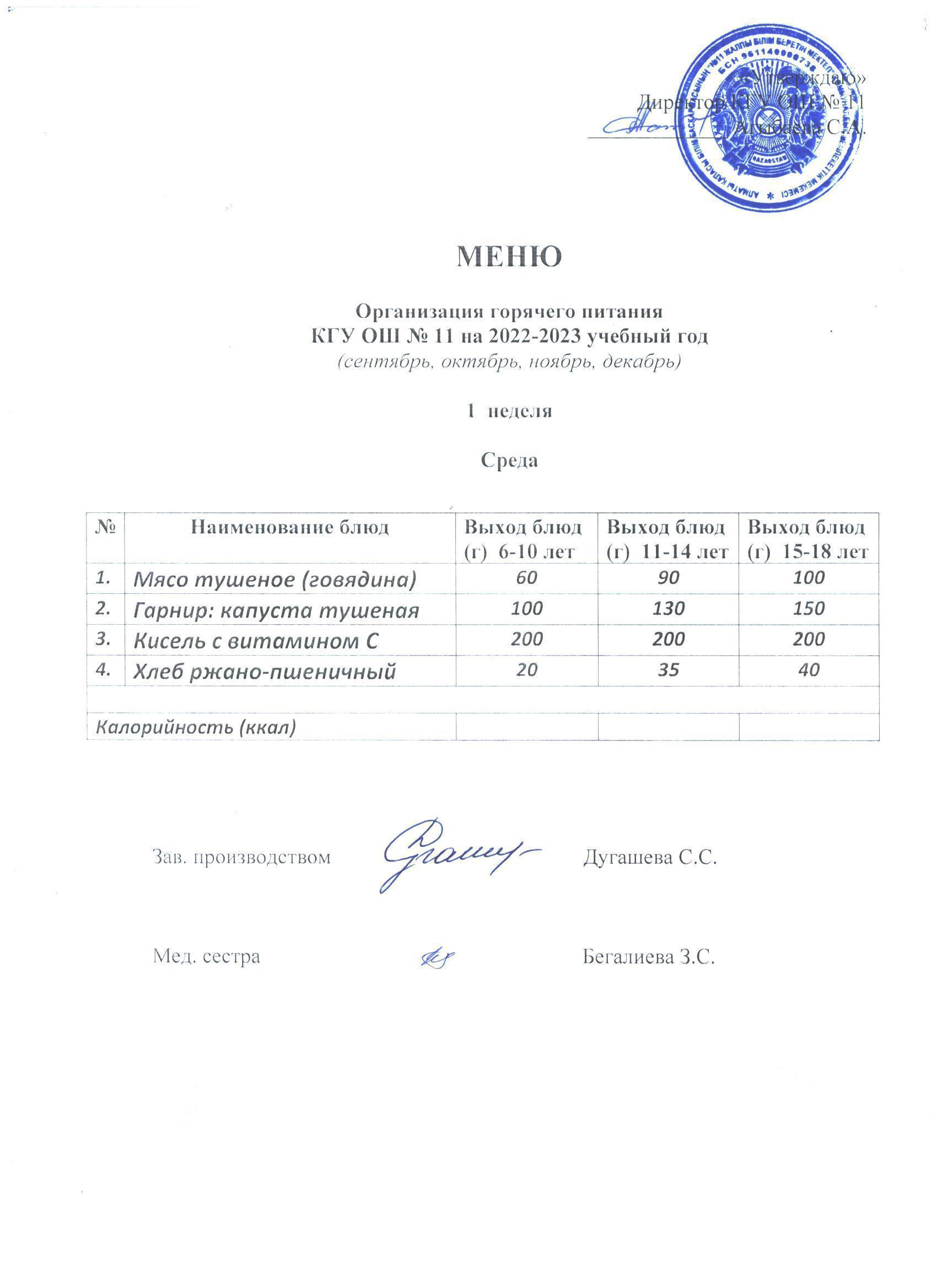 Мәзір / Меню