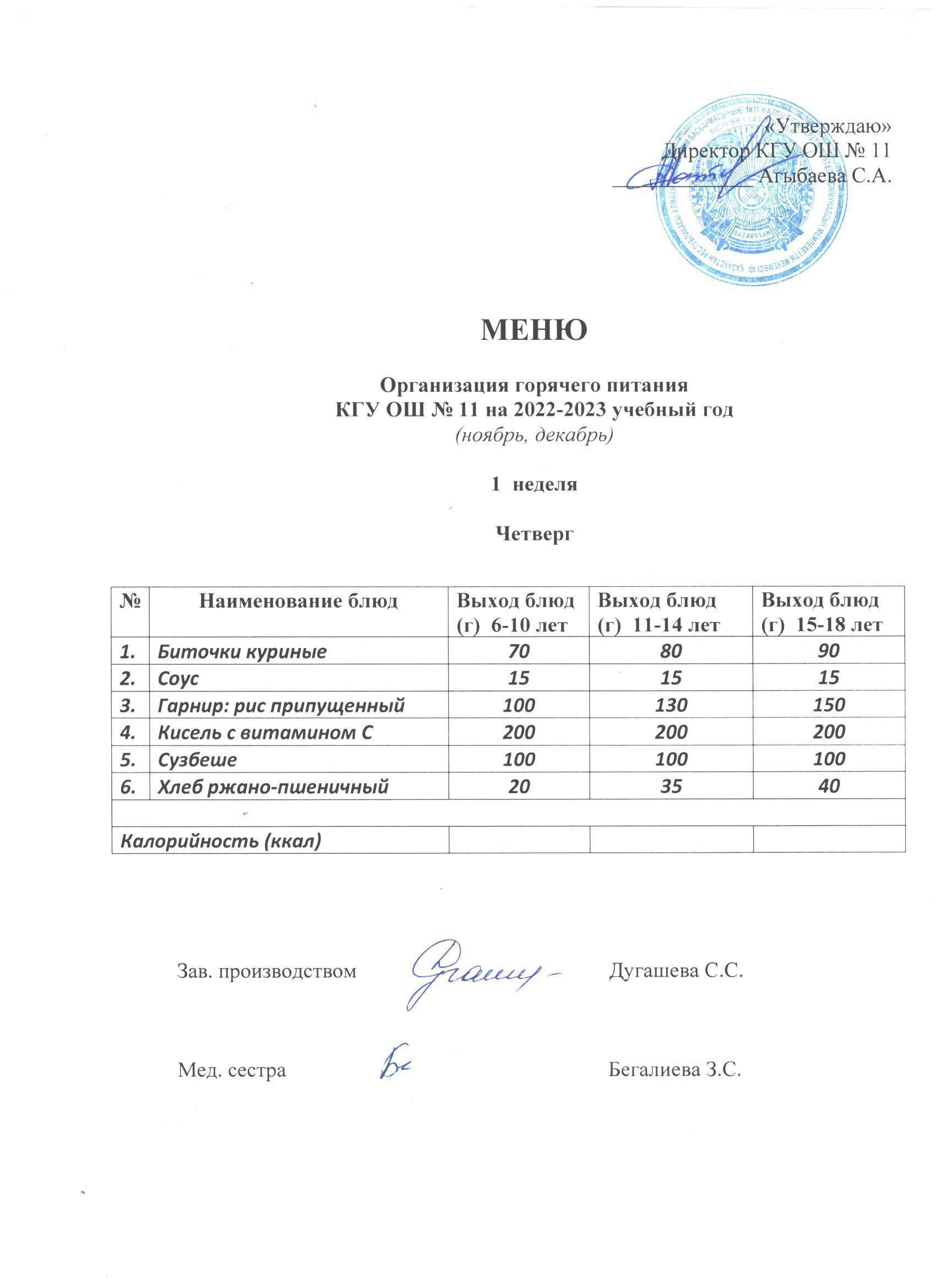 Мәзір / Меню