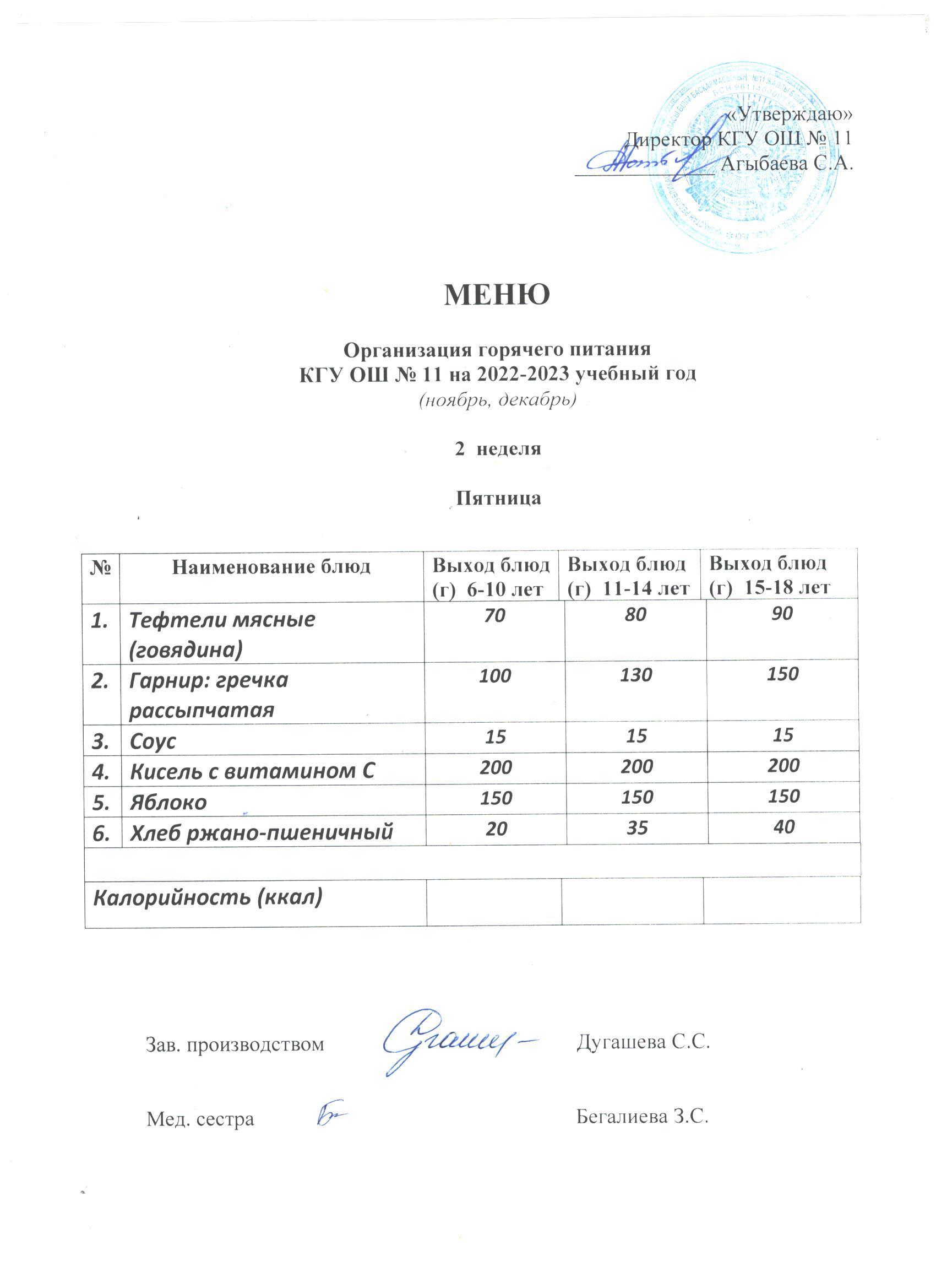 Мәзір / Меню