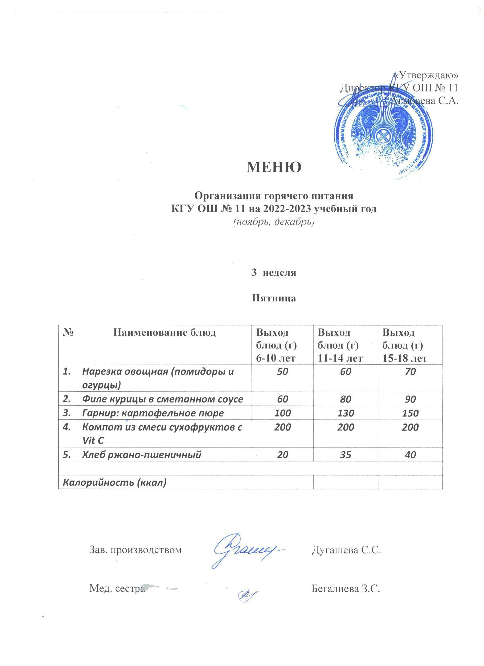 Мәзір / Меню