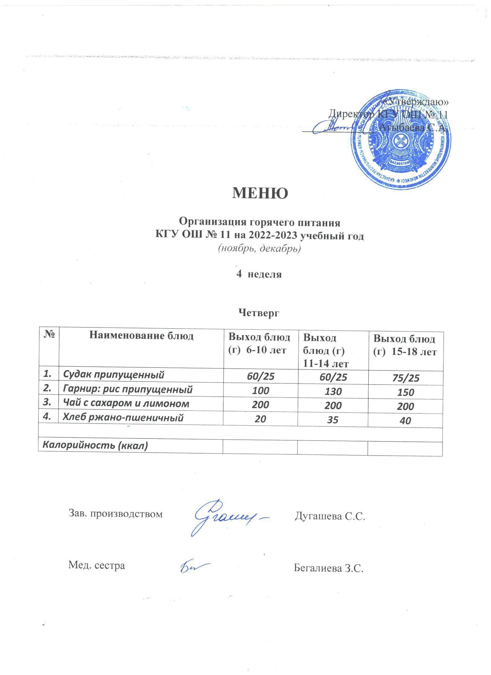 Мәзір / Меню