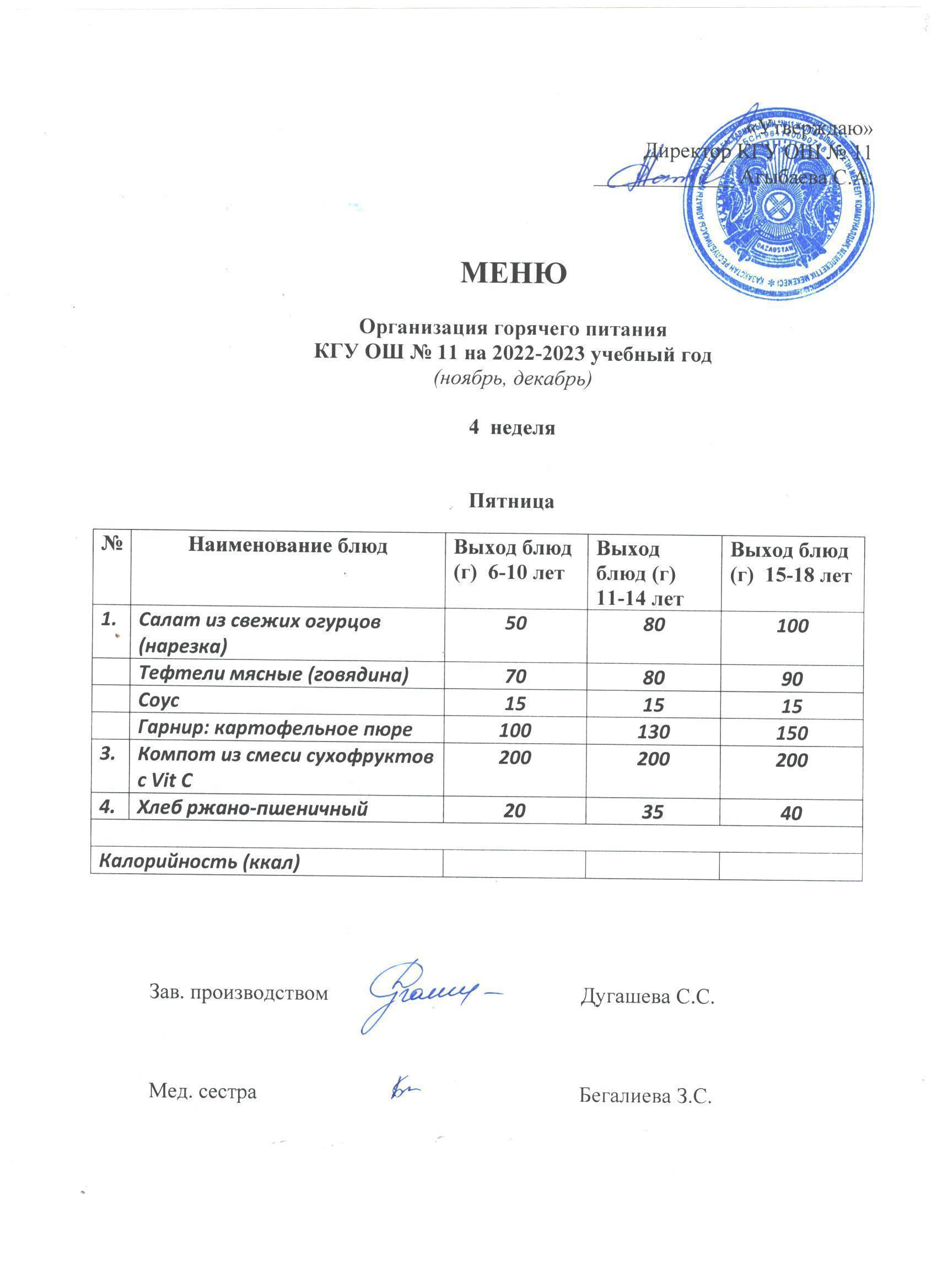 Мәзір / Меню