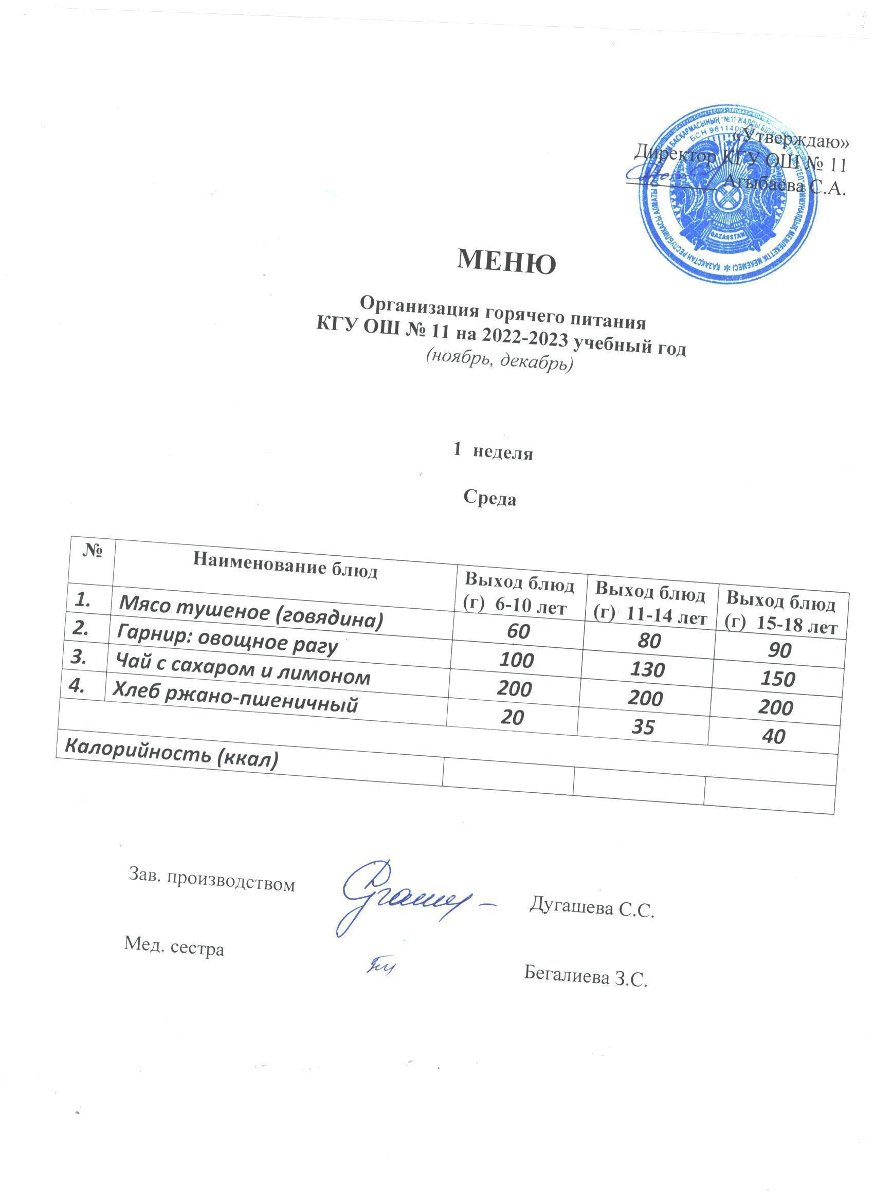 Мәзір / Меню