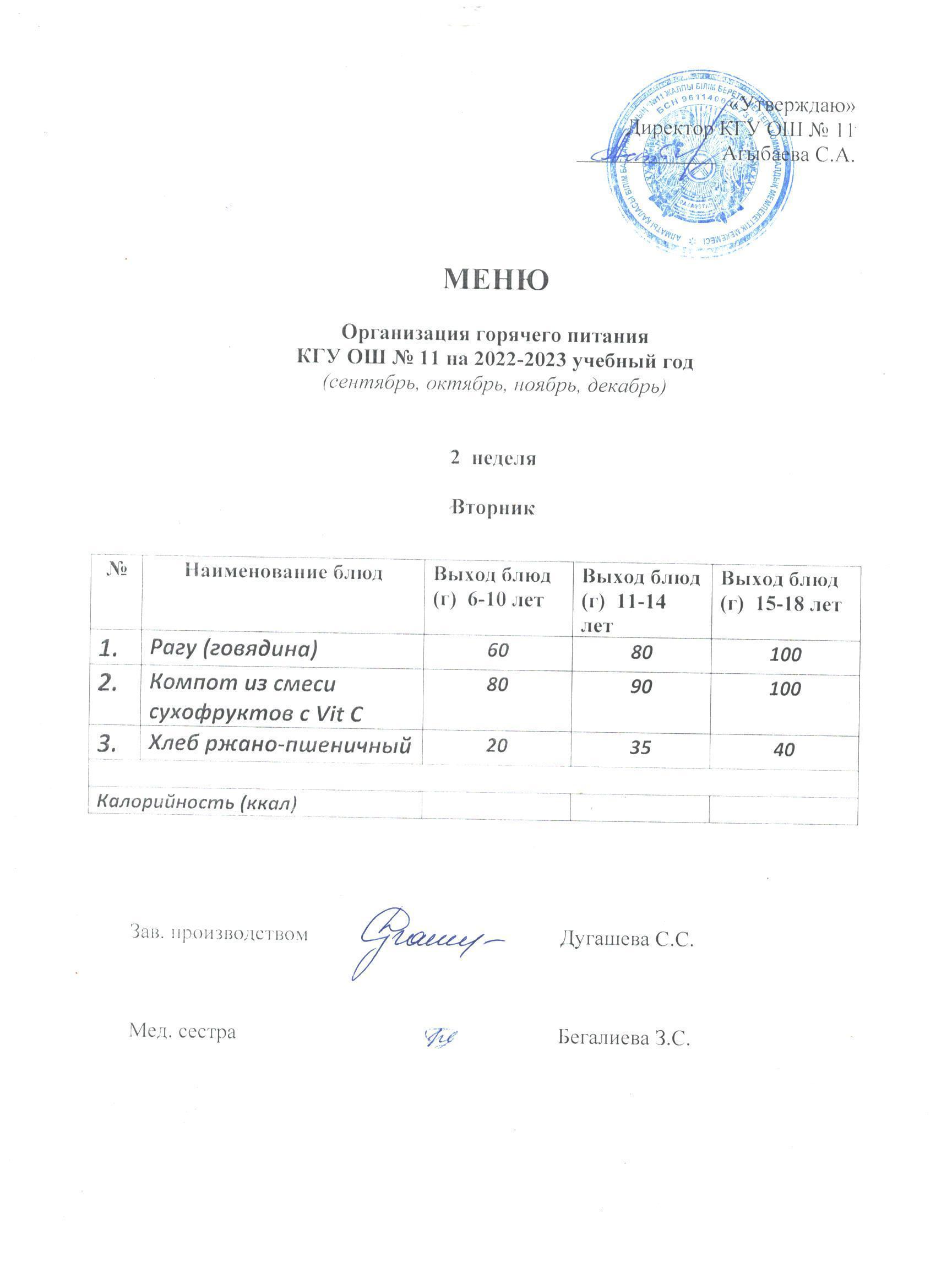 Мәзір / Меню