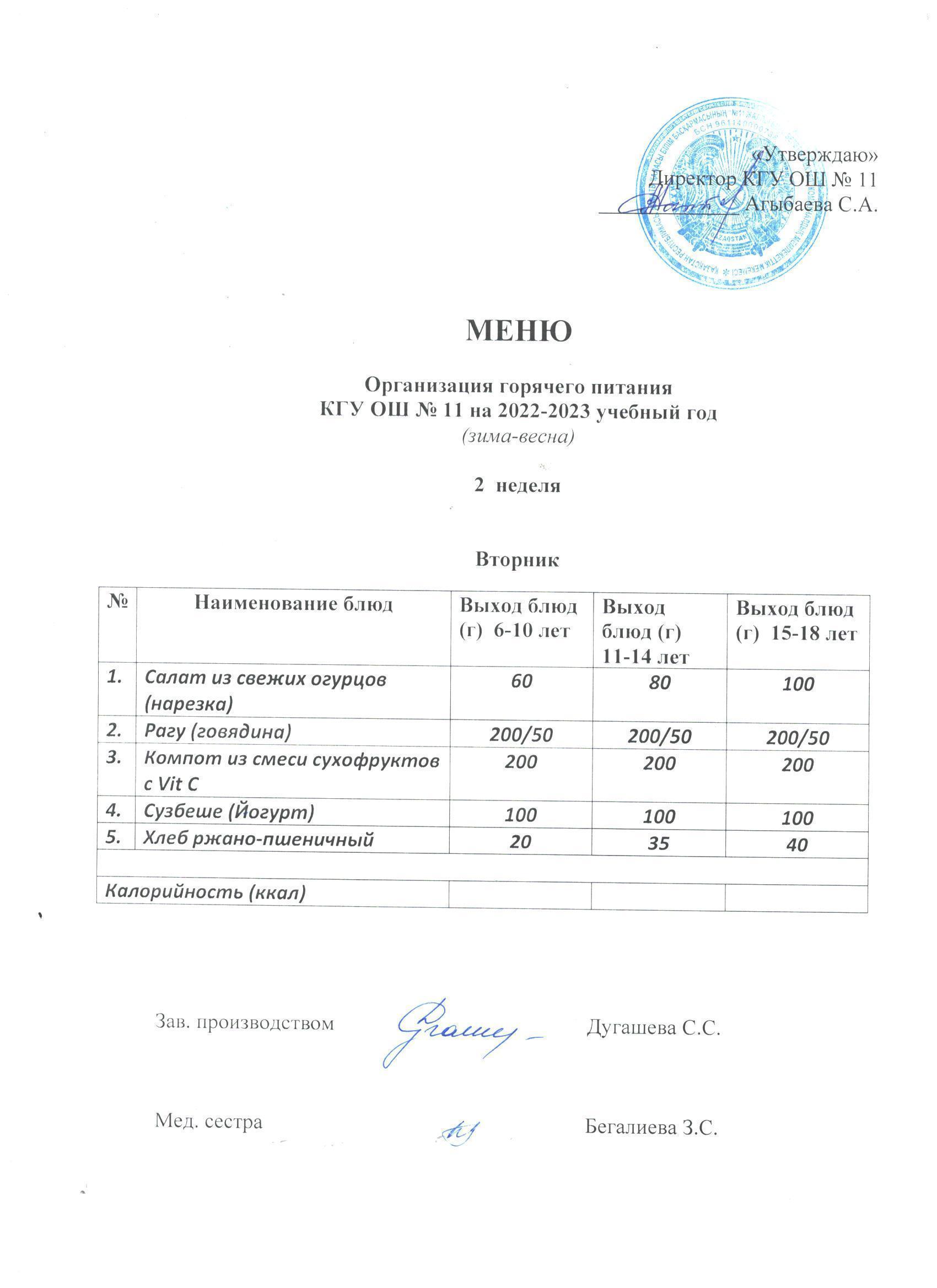 Мәзір / Меню