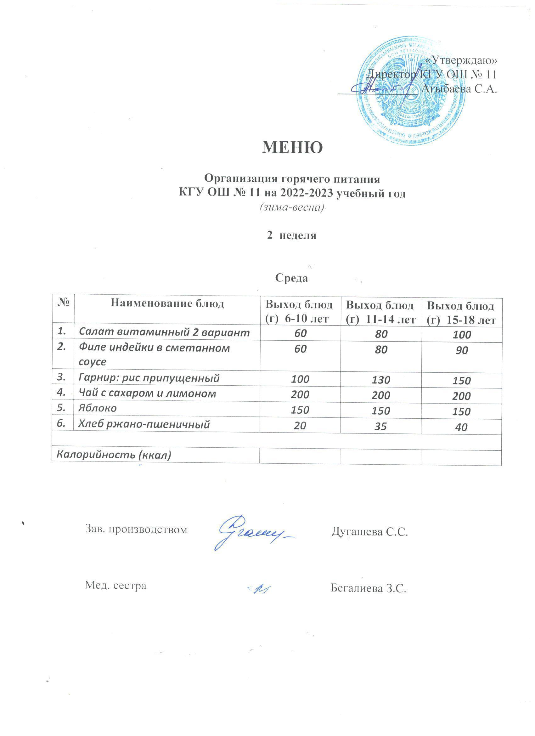 Мәзір / Меню