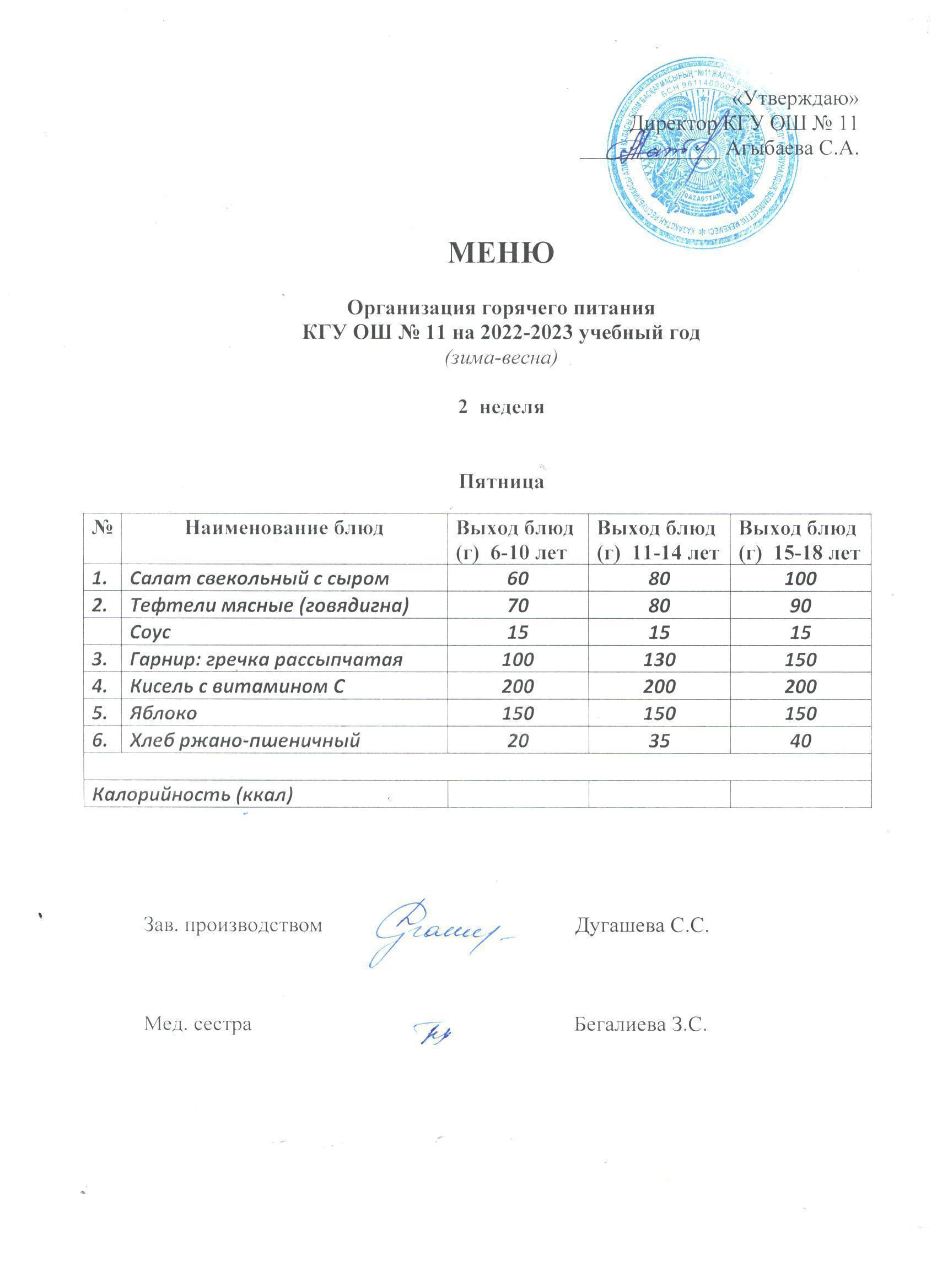 Мәзір / Меню