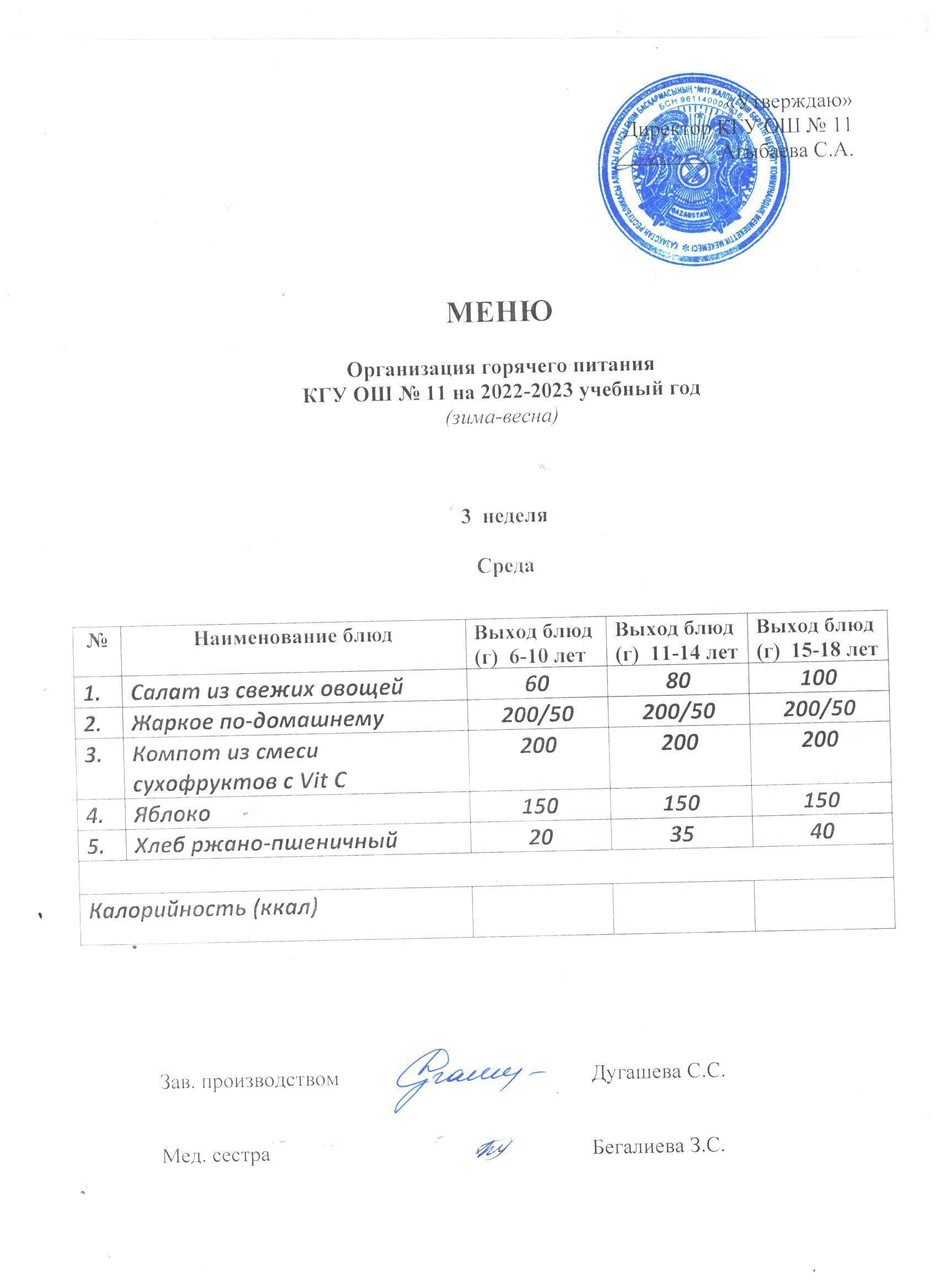 Мәзір / Меню