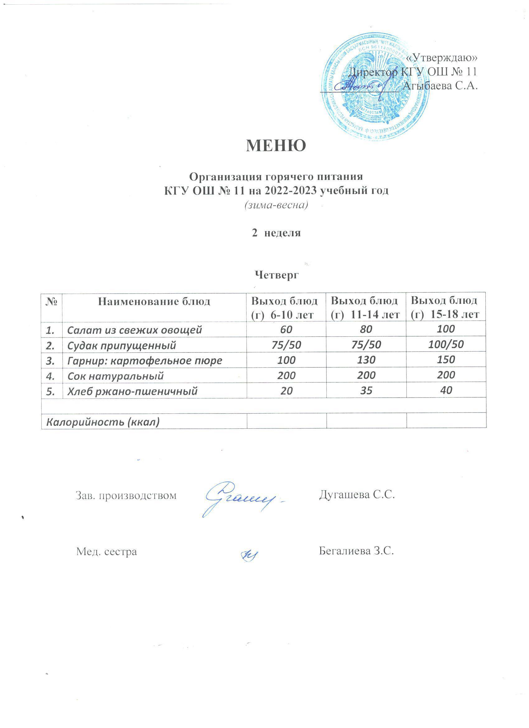 Мәзір / Меню