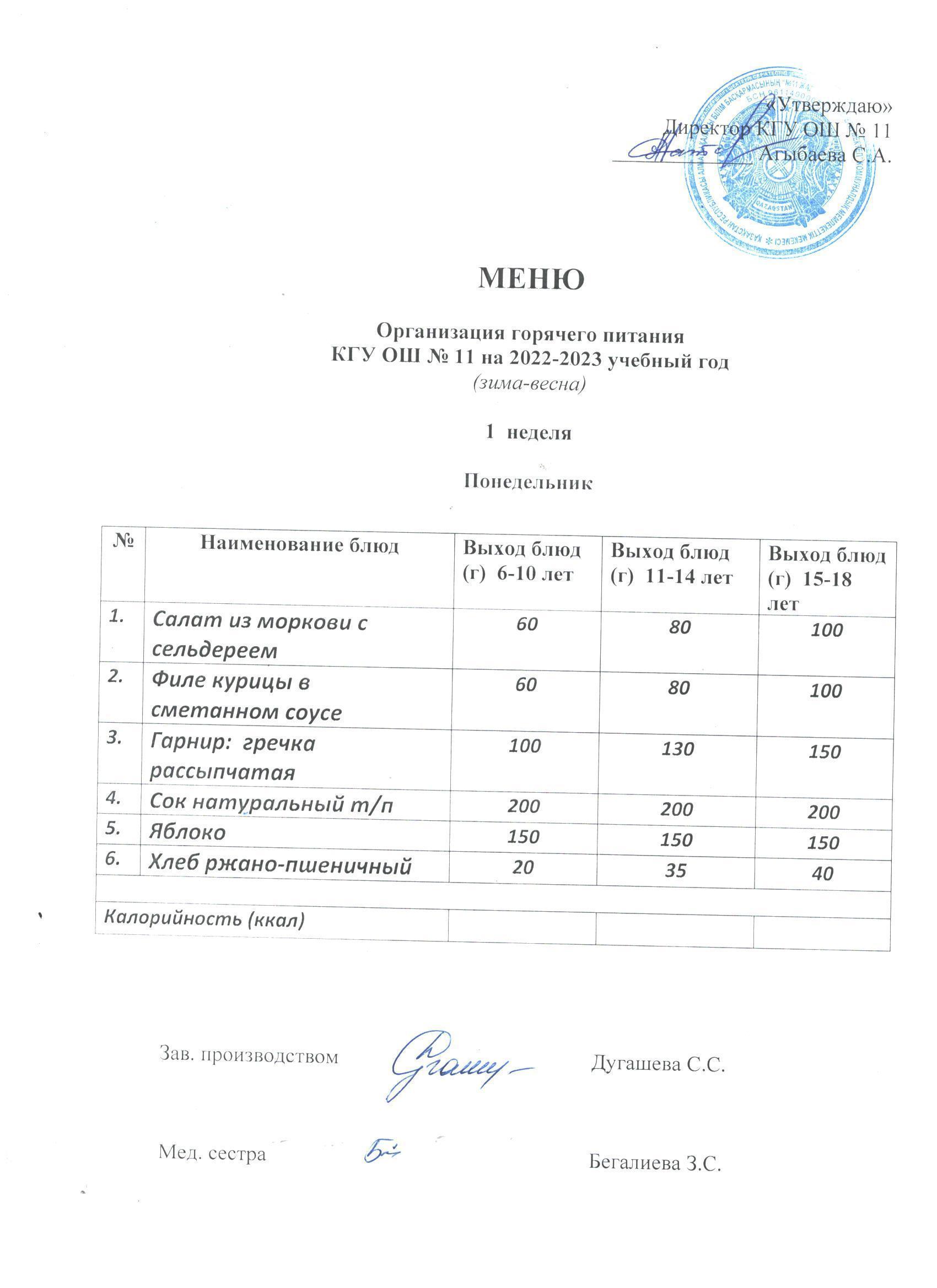 Мәзір / Меню