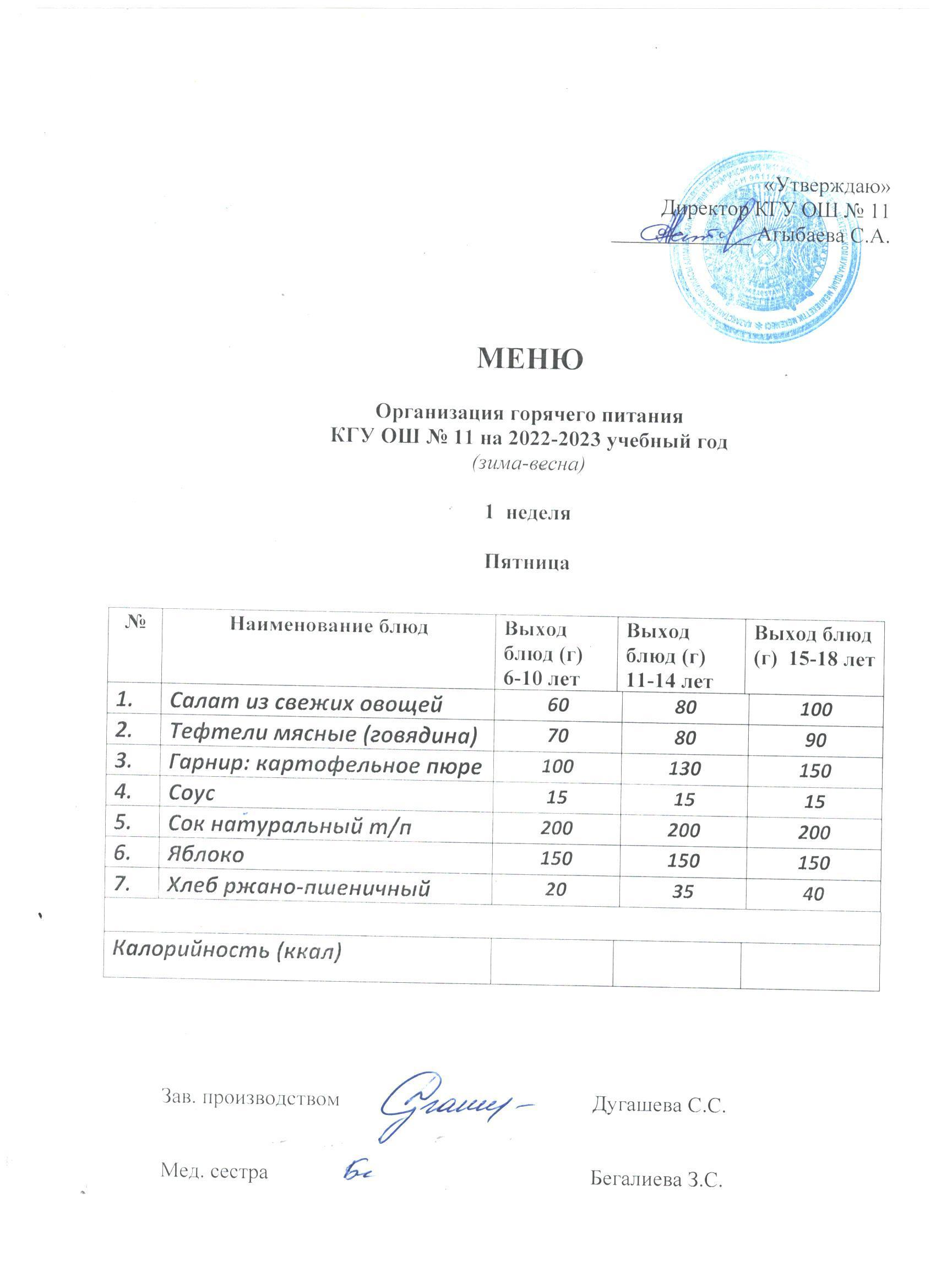 Мәзір / Меню