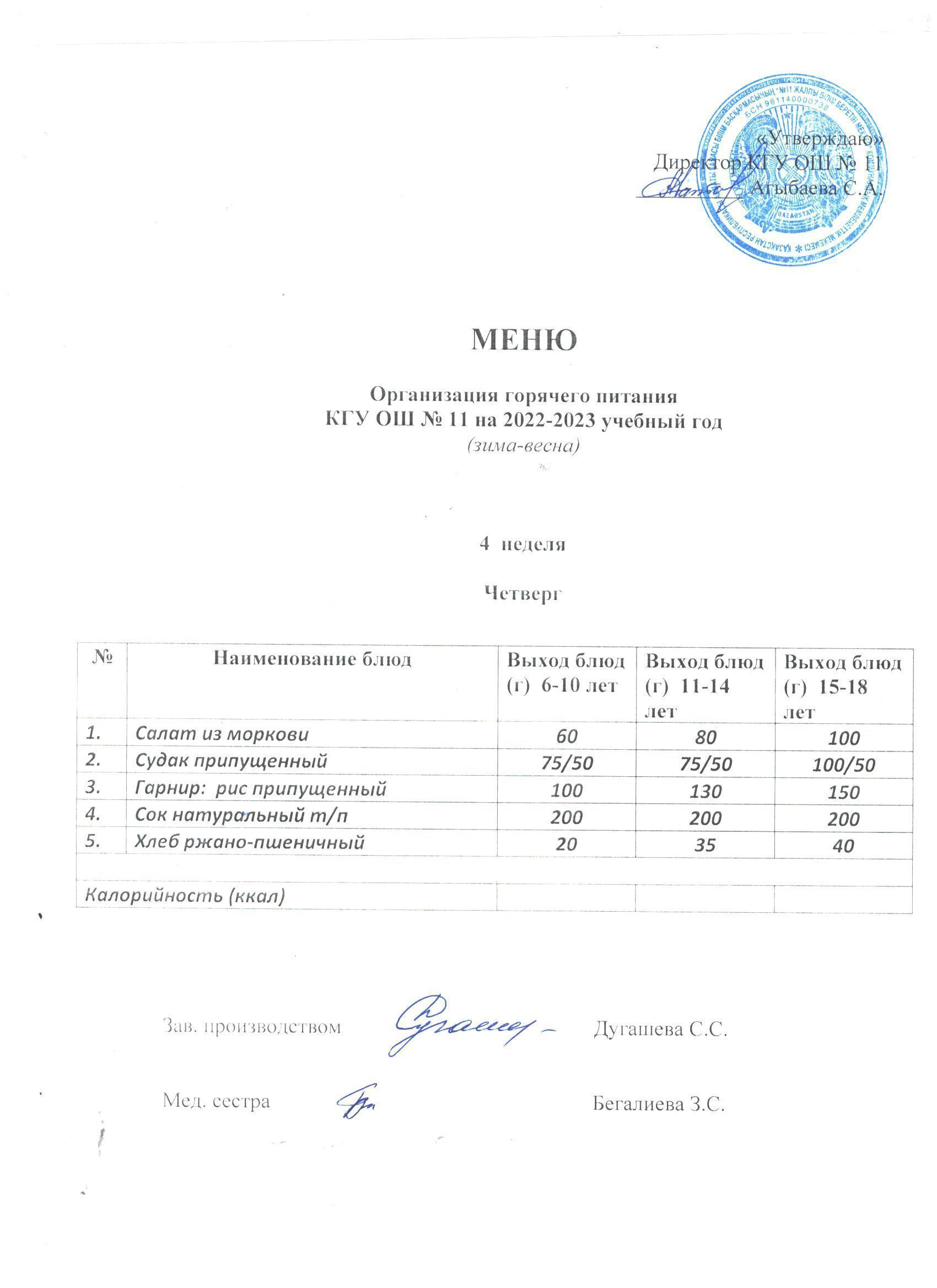 Мәзір / Меню