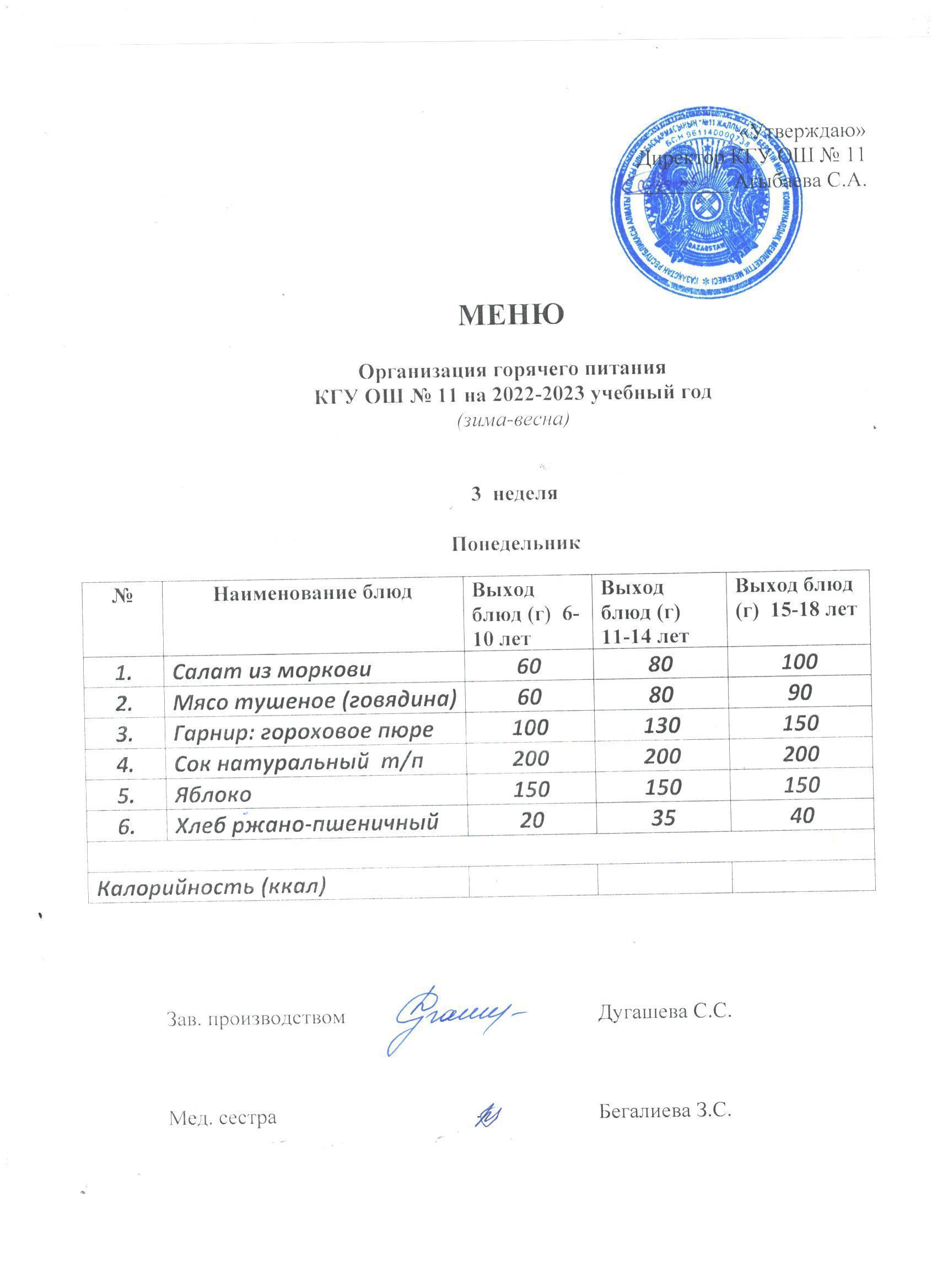 Мәзір / Меню