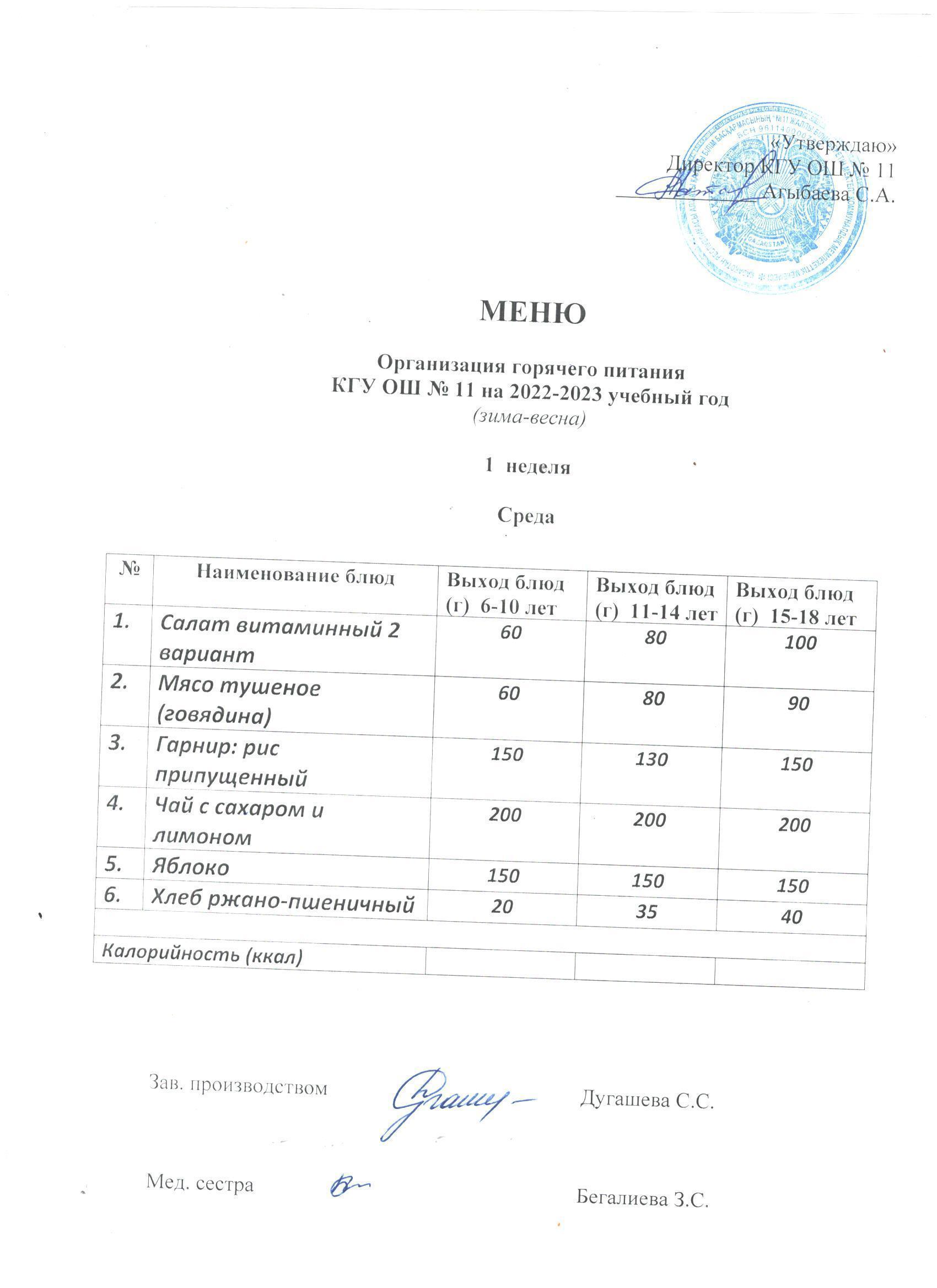 Мәзір / Меню