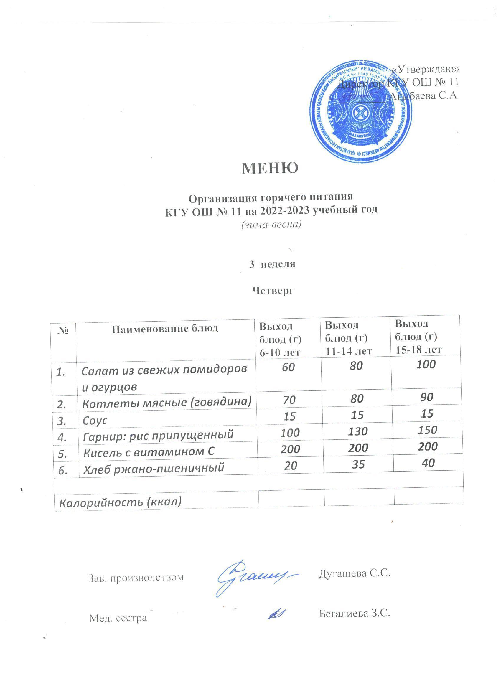 Мәзір / Меню