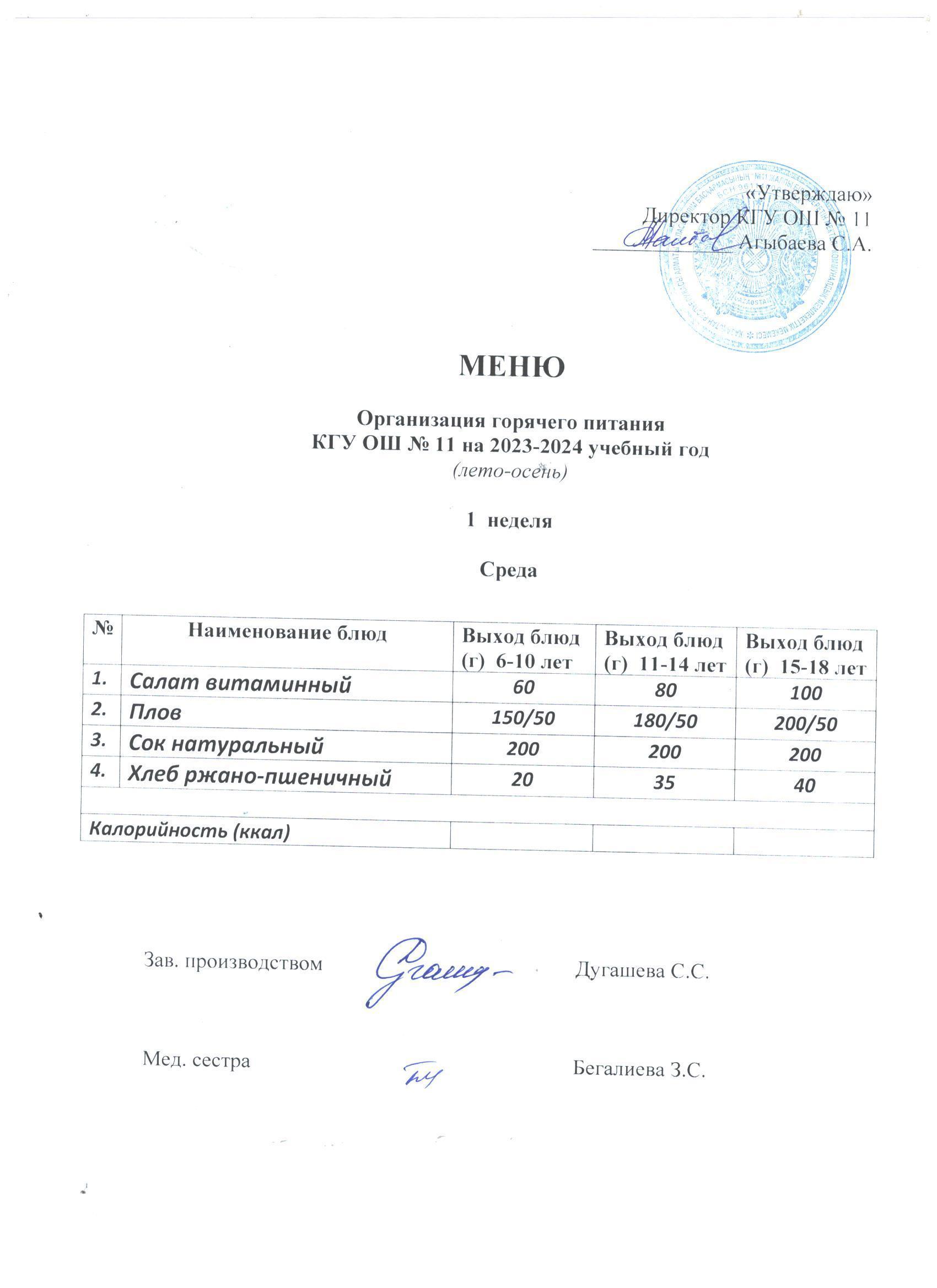 Мәзір / Меню