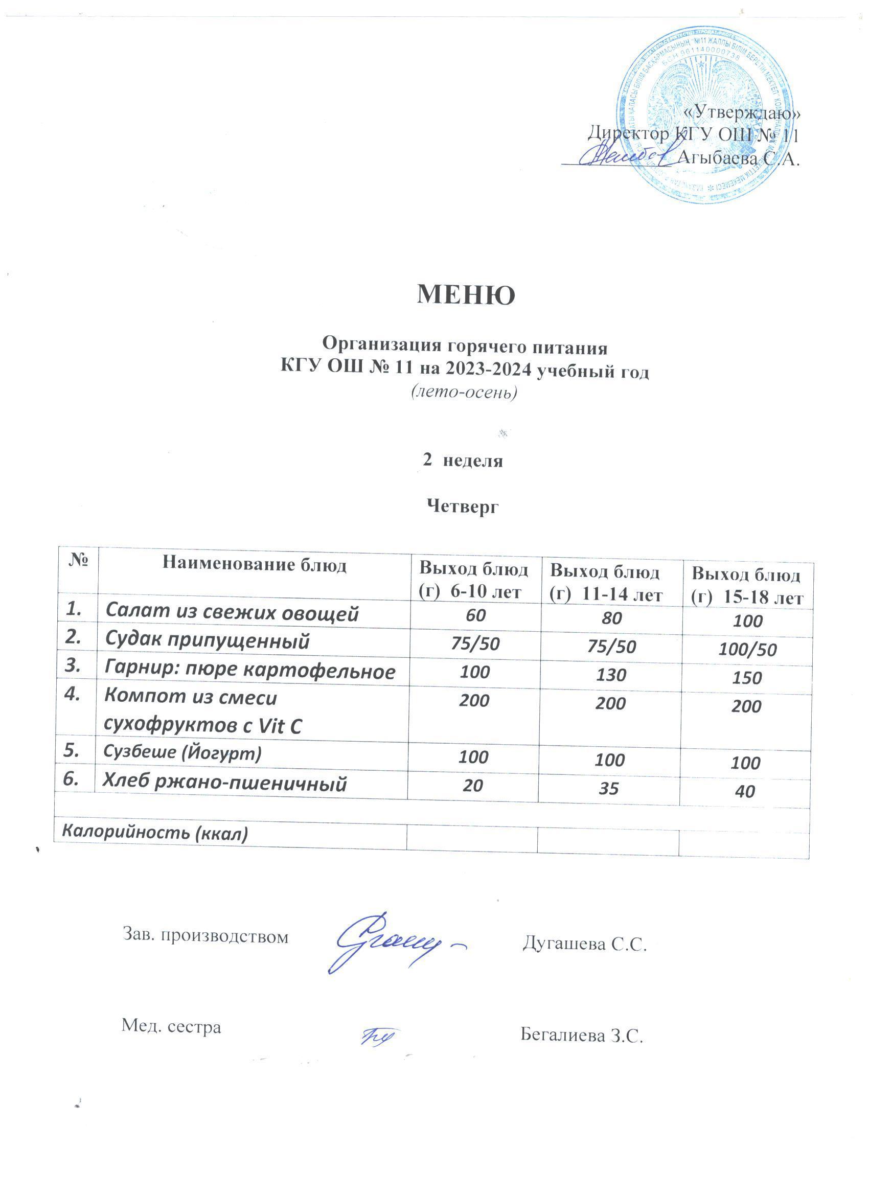 Мәзір / Меню