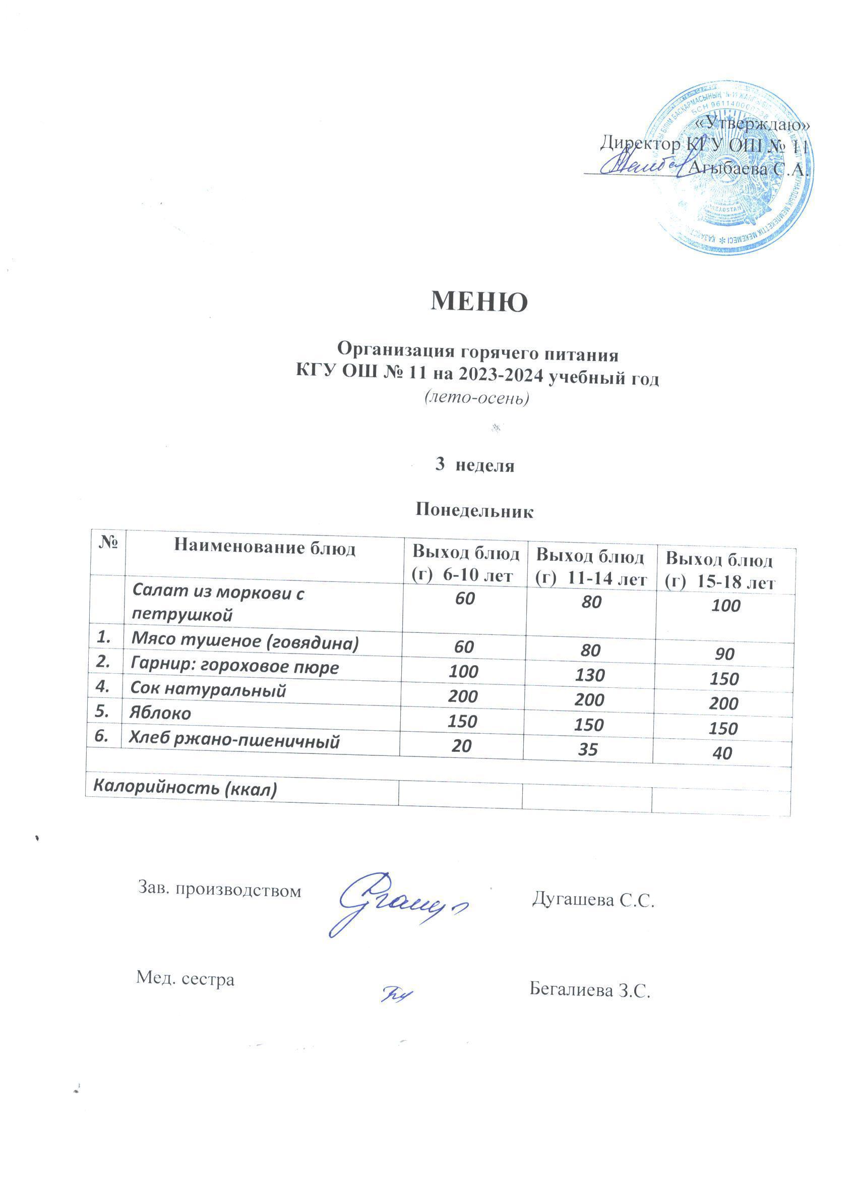 Мәзір / Меню