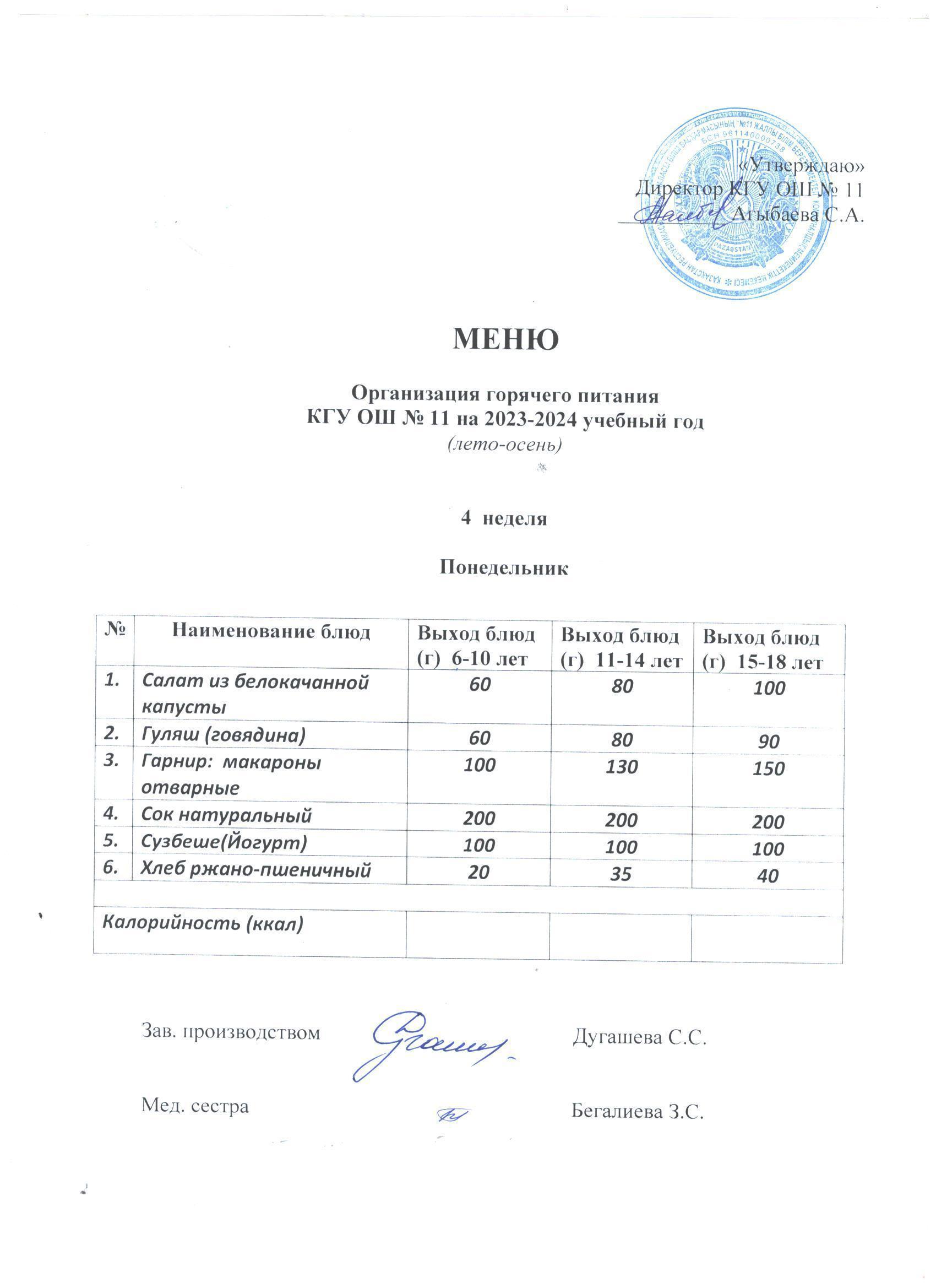 Мәзір / Меню