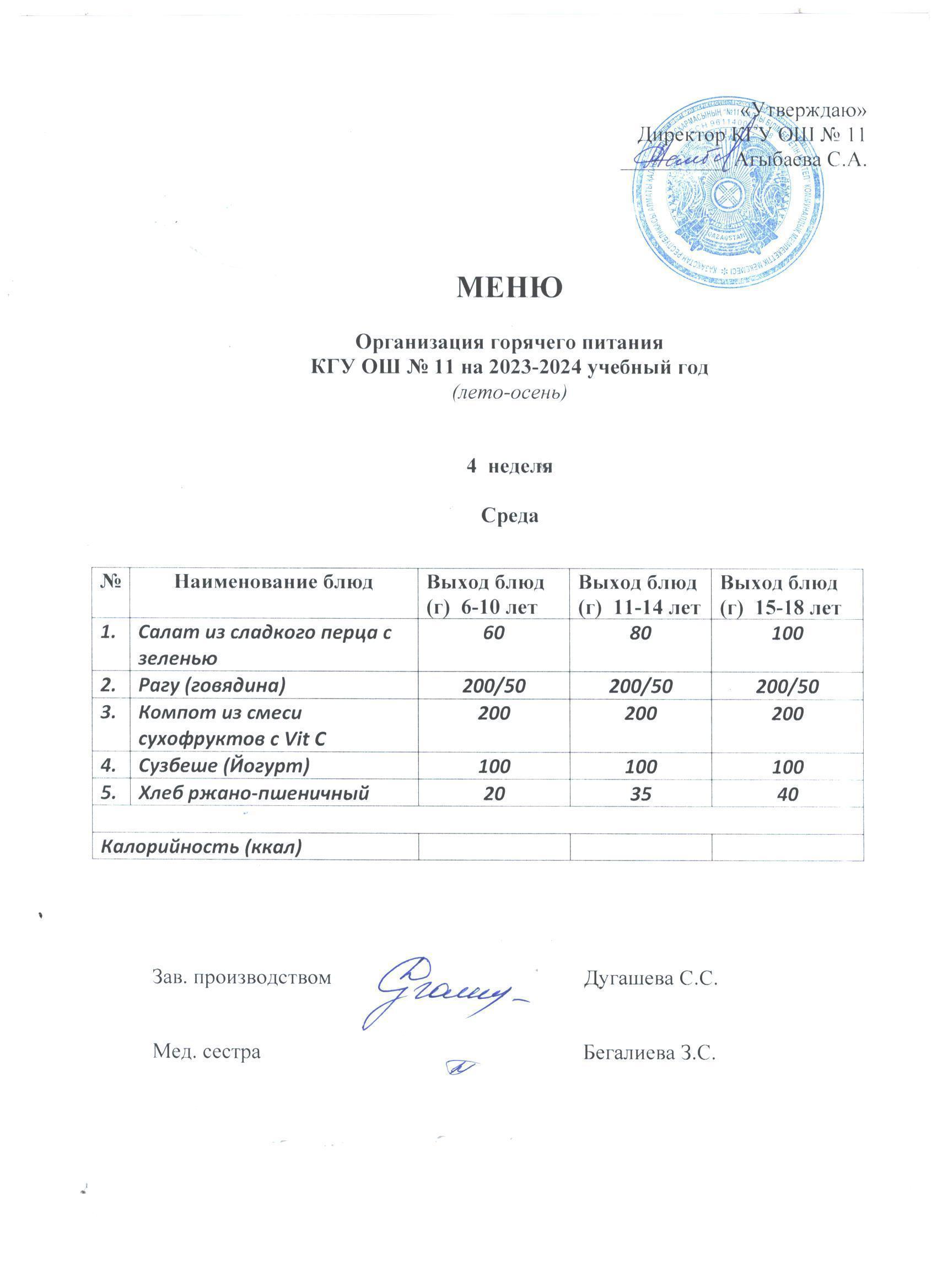 Мәзір / Меню