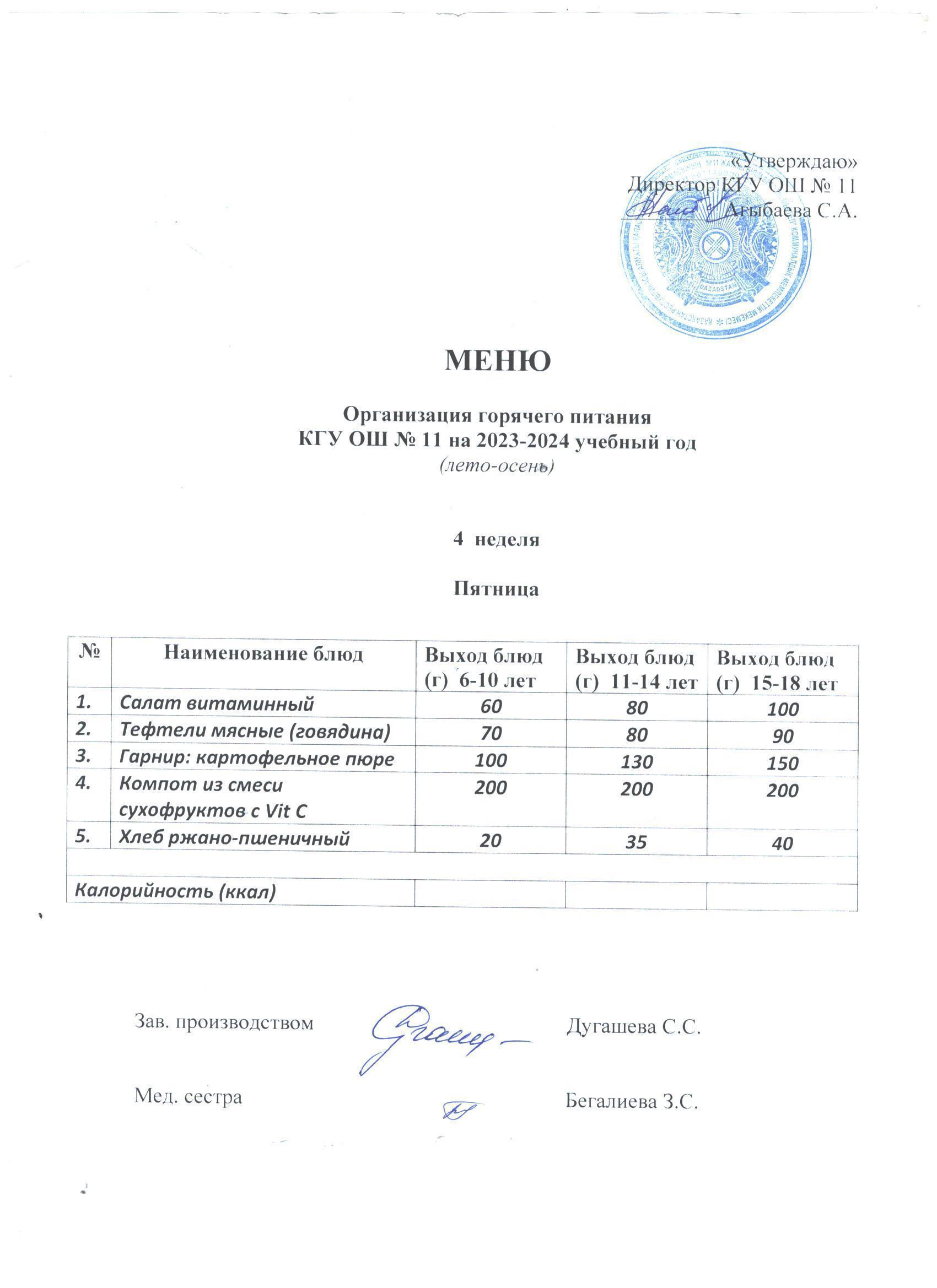 Мәзір / Меню