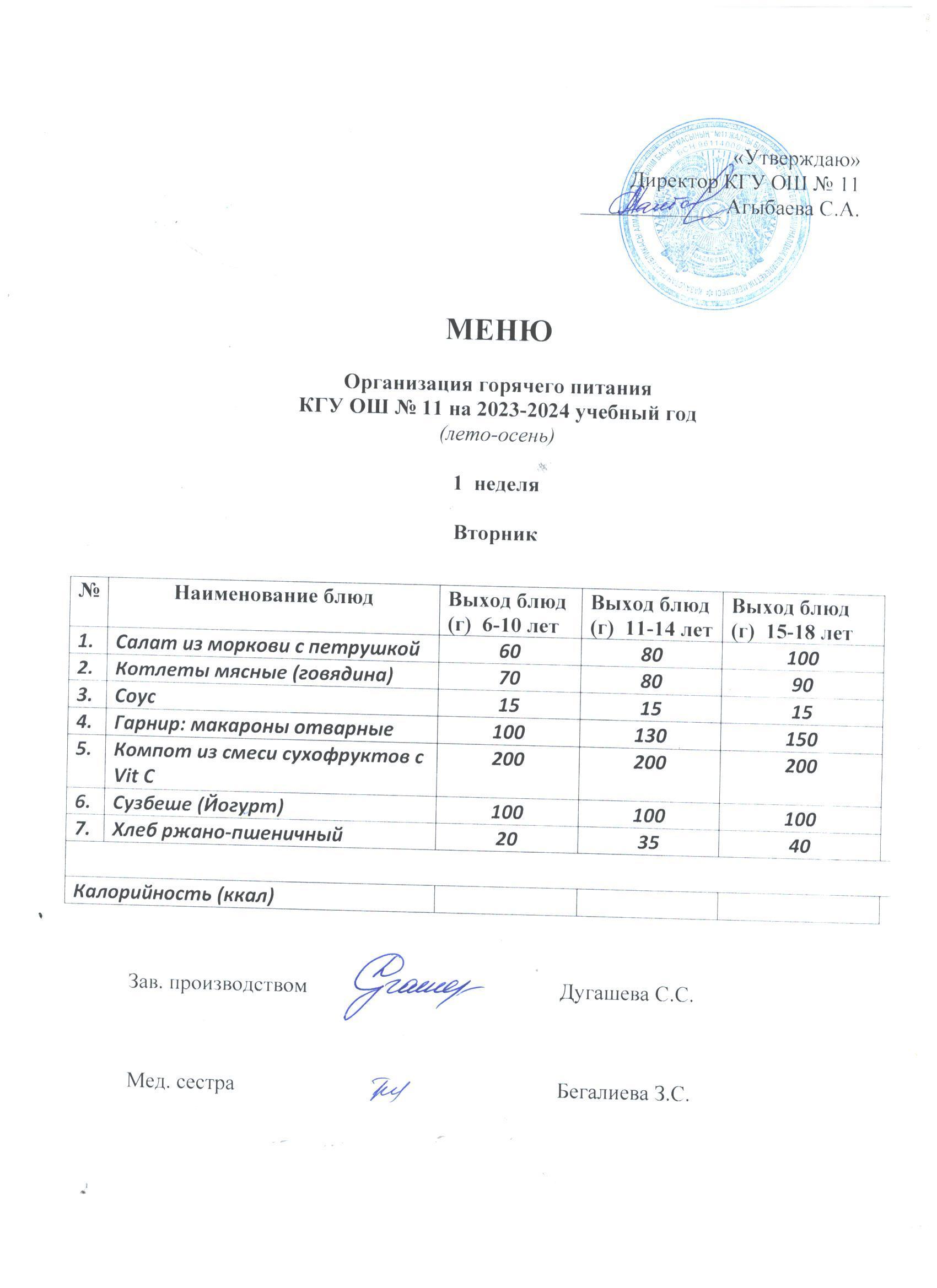 Мәзір / Меню