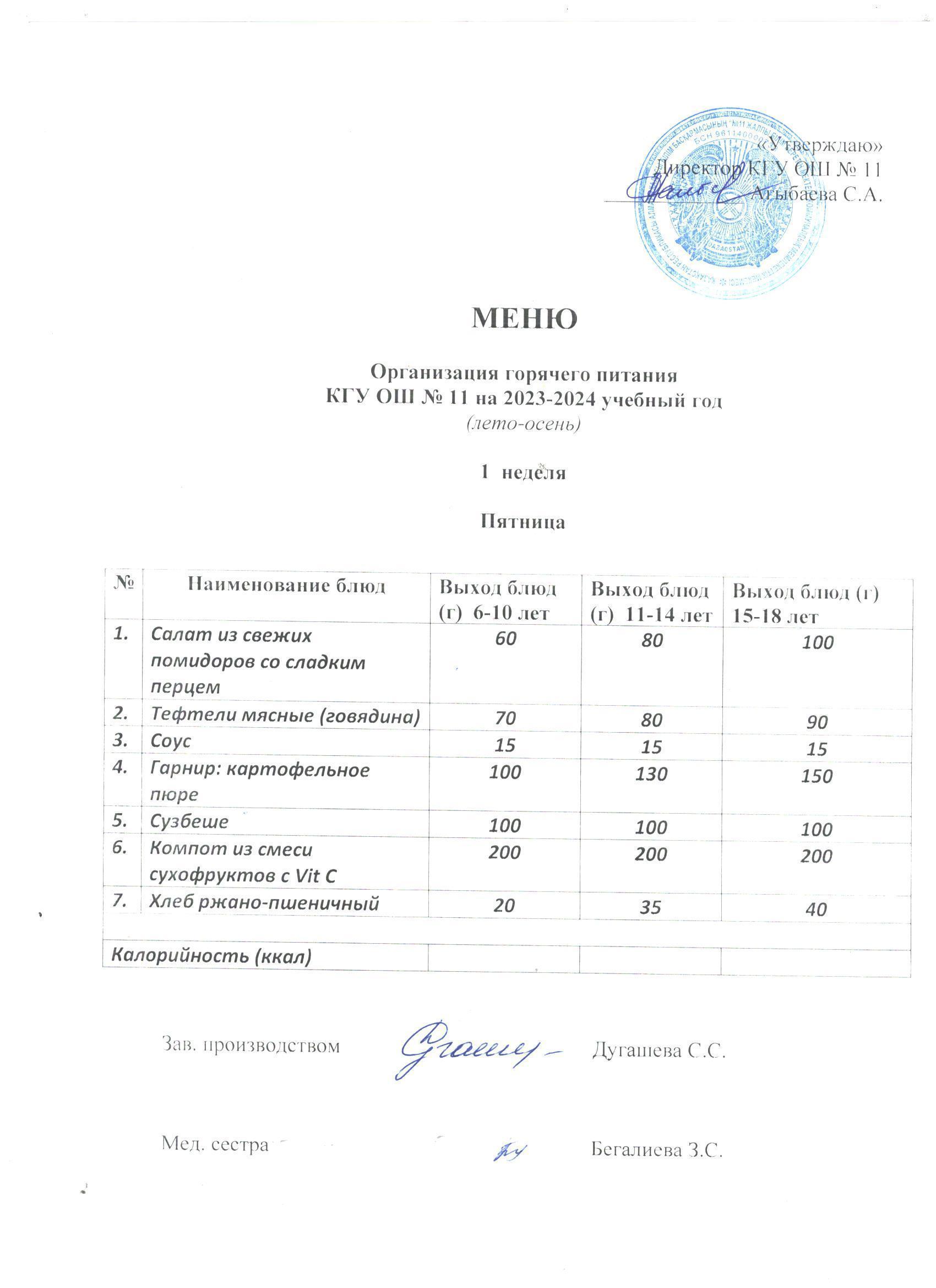 Мәзір / Меню