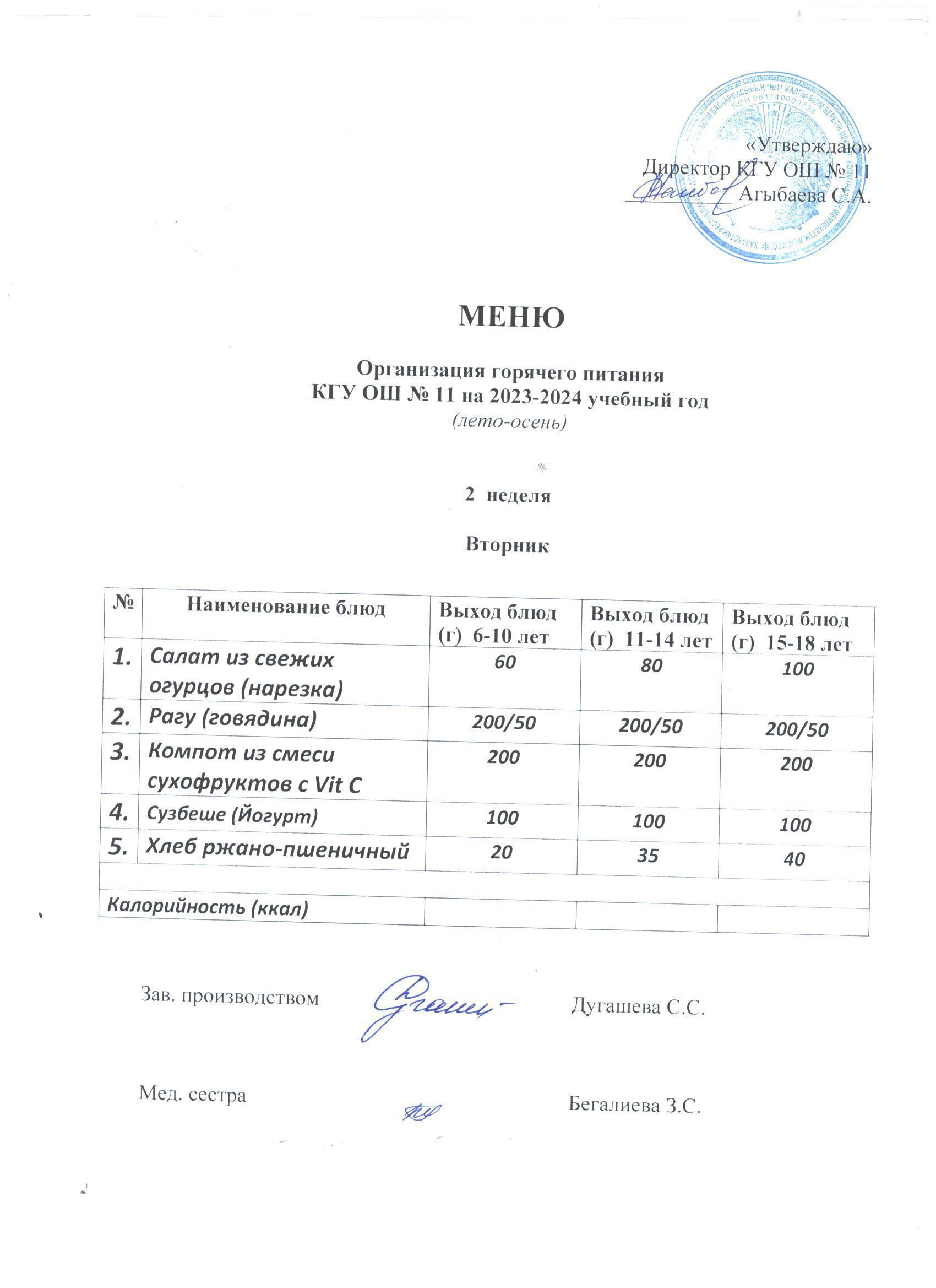 Мәзір / Меню