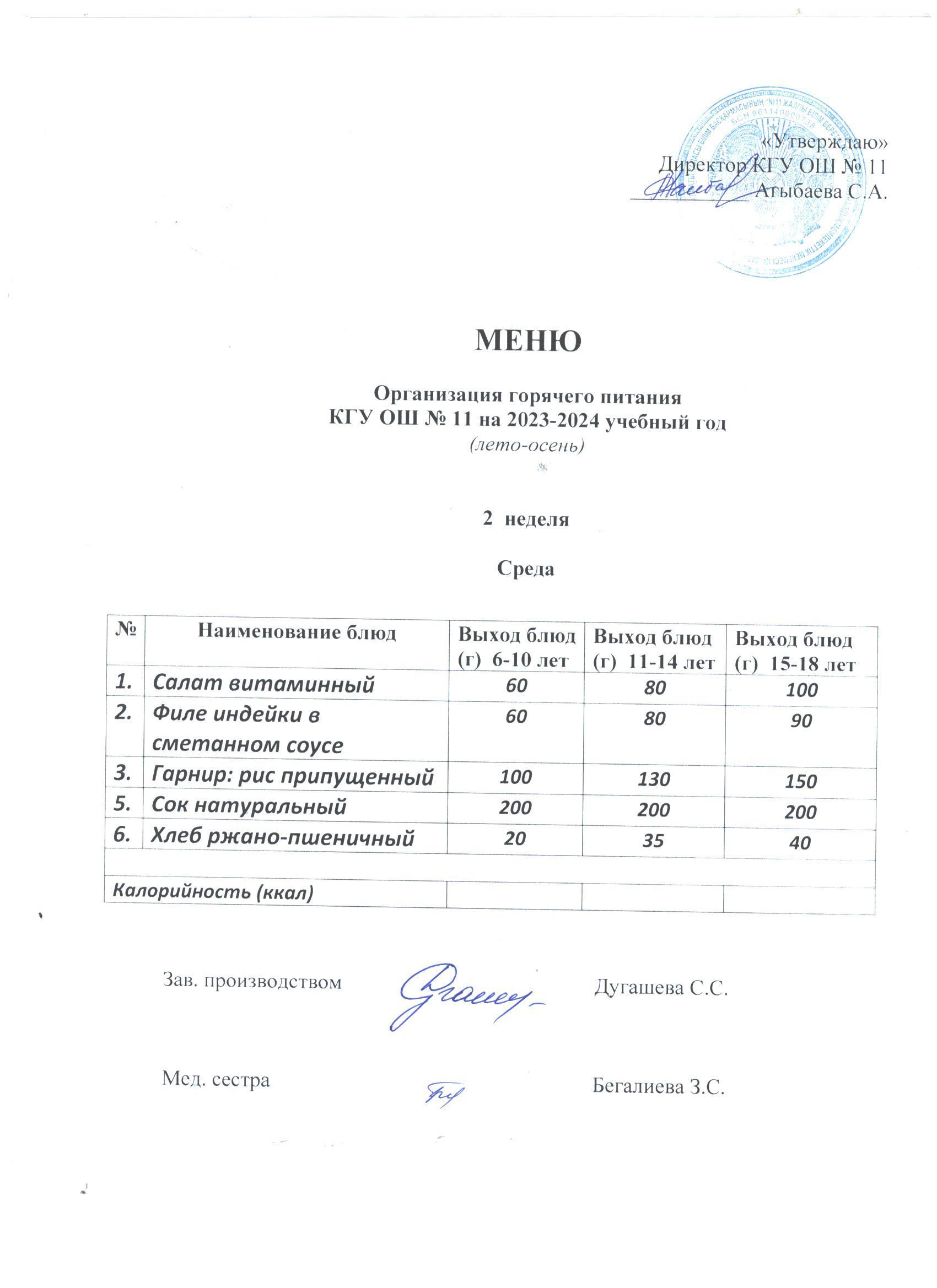 Мәзір / Меню