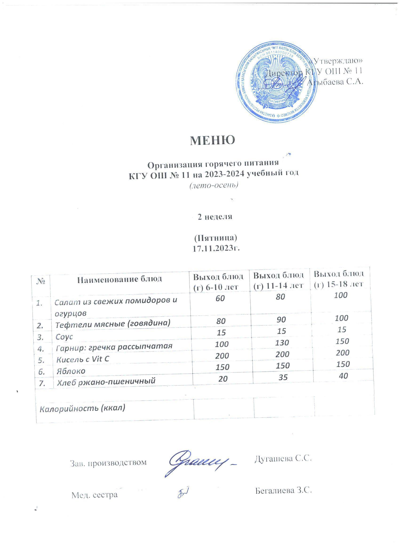 Мәзір/ Меню