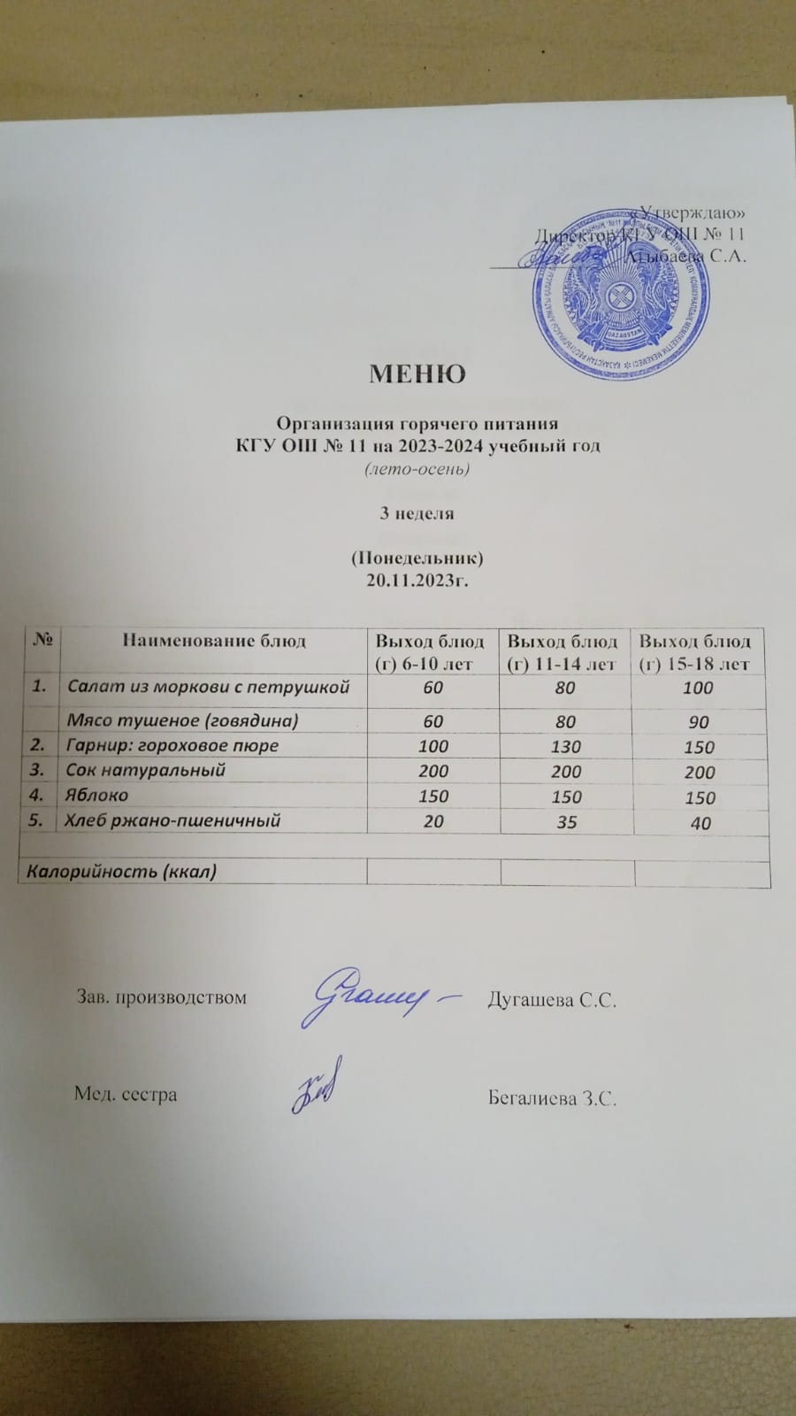 Мәзір / Меню