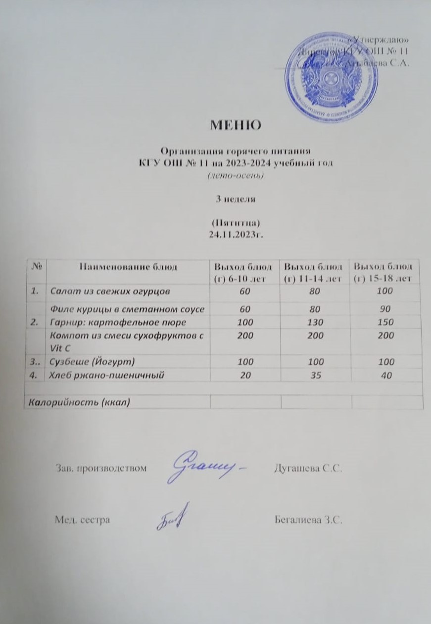 Мәзір / Меню