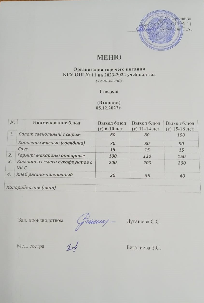 Мәзір / Меню