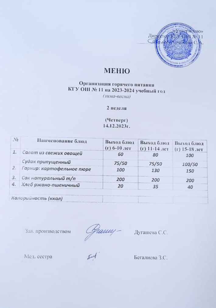 Мәзір / Меню