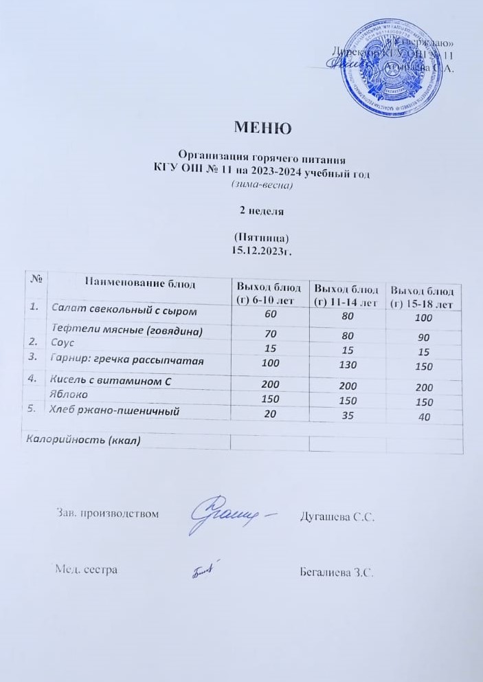 Мәзір / Меню