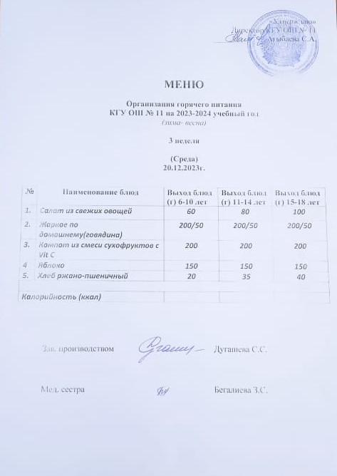 Мәзір / Меню