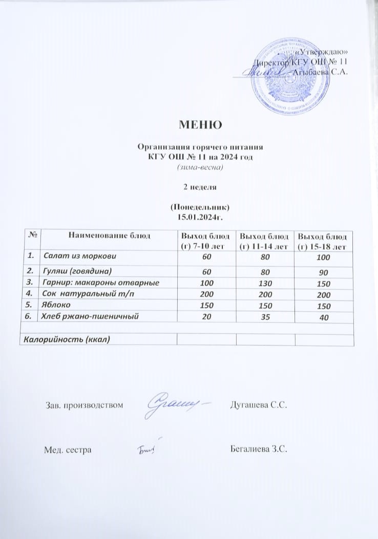 Мәзір / Меню